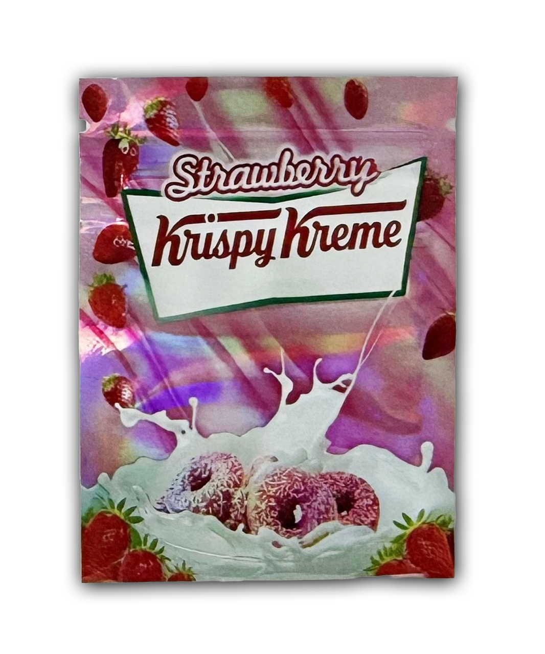 Strawberry Krispy Kreme Edition β 100pc Mylar Bag Set (Holographic Dessert Cartoon Series) ππ©π₯ Mylar Exoticz