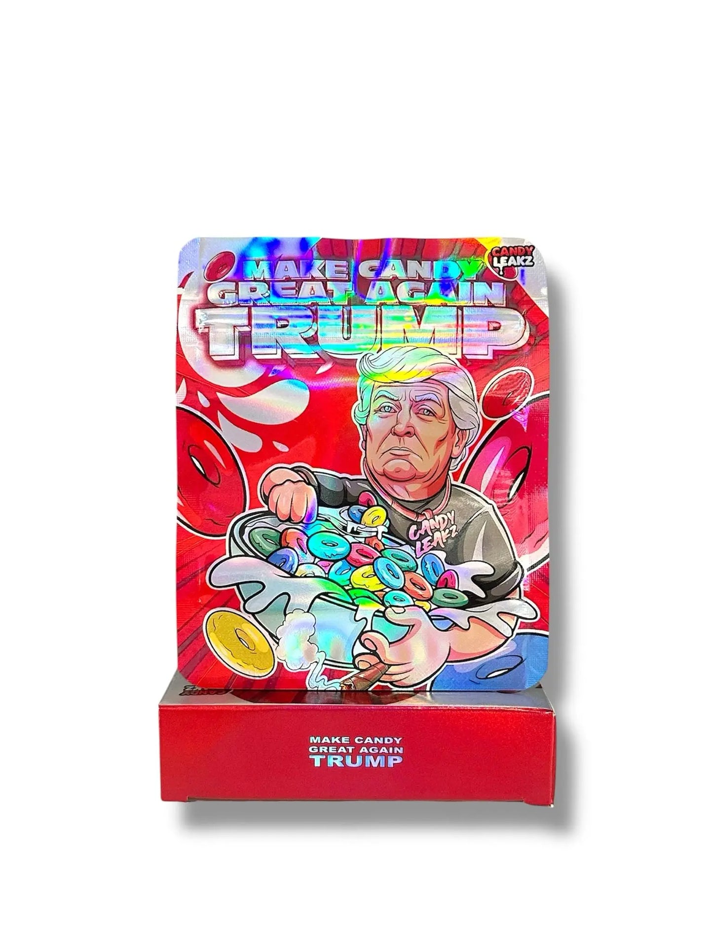 Donald Trump Eating Froot Loops Mylar Bags + Boxes | 100pc 3.5g Exotic Storage Set Donald Trump
