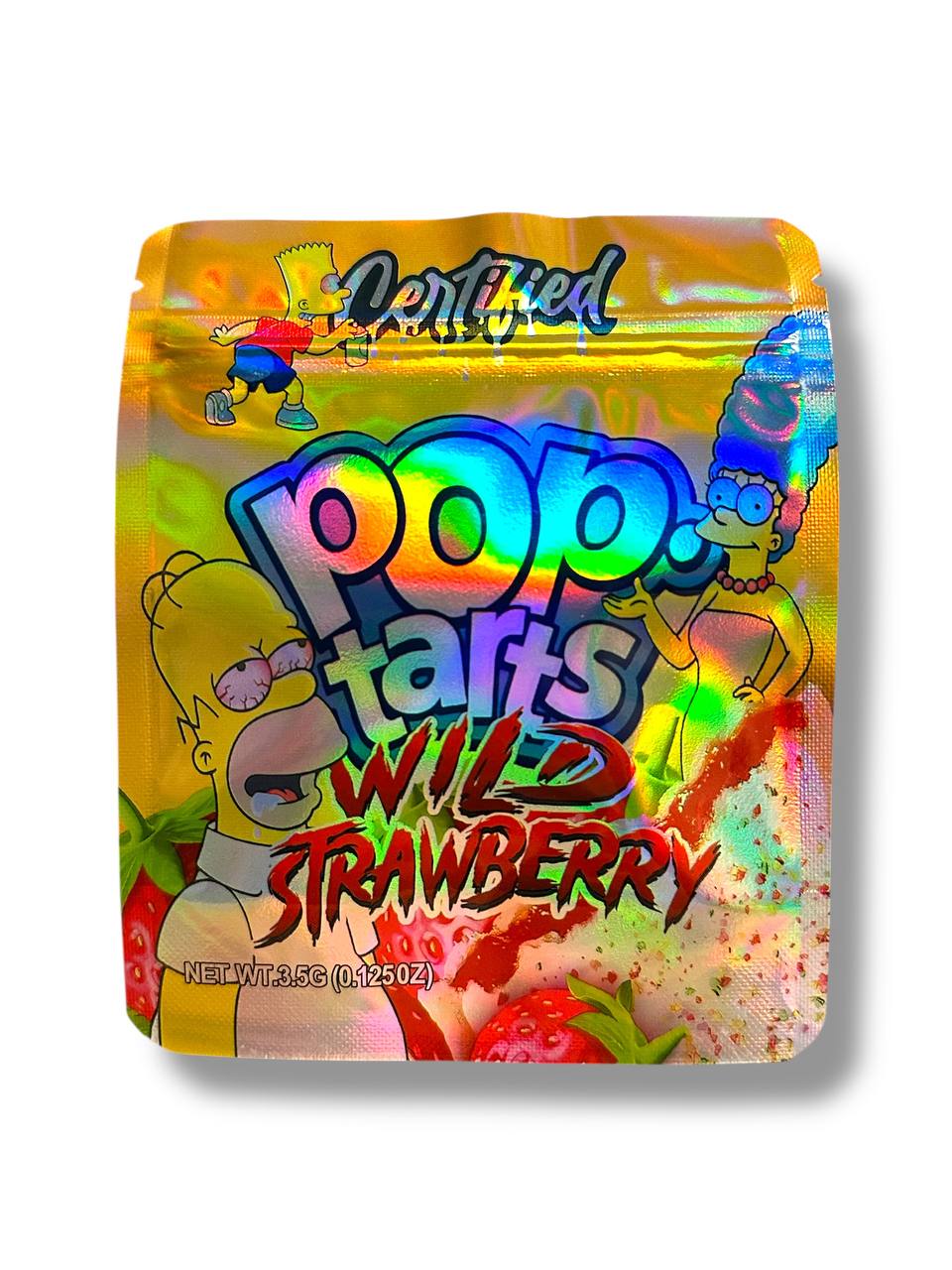 Pop Tarts Wild Strawberry Simpsons Mylar Bags | 50pc 3.5g Exotic Resealable Storage Set Mylar Exoticz