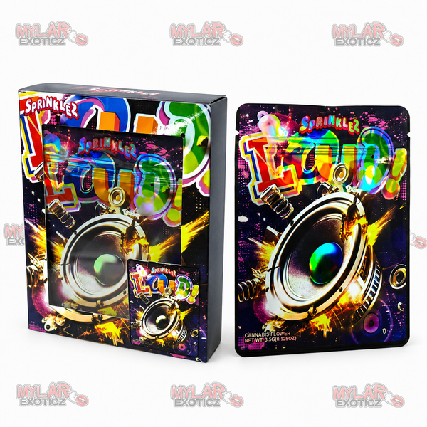 Sprinklez LOUD Mylar Bags + Matching Window Boxes | 3.5g Exotic Resealable Storage Set