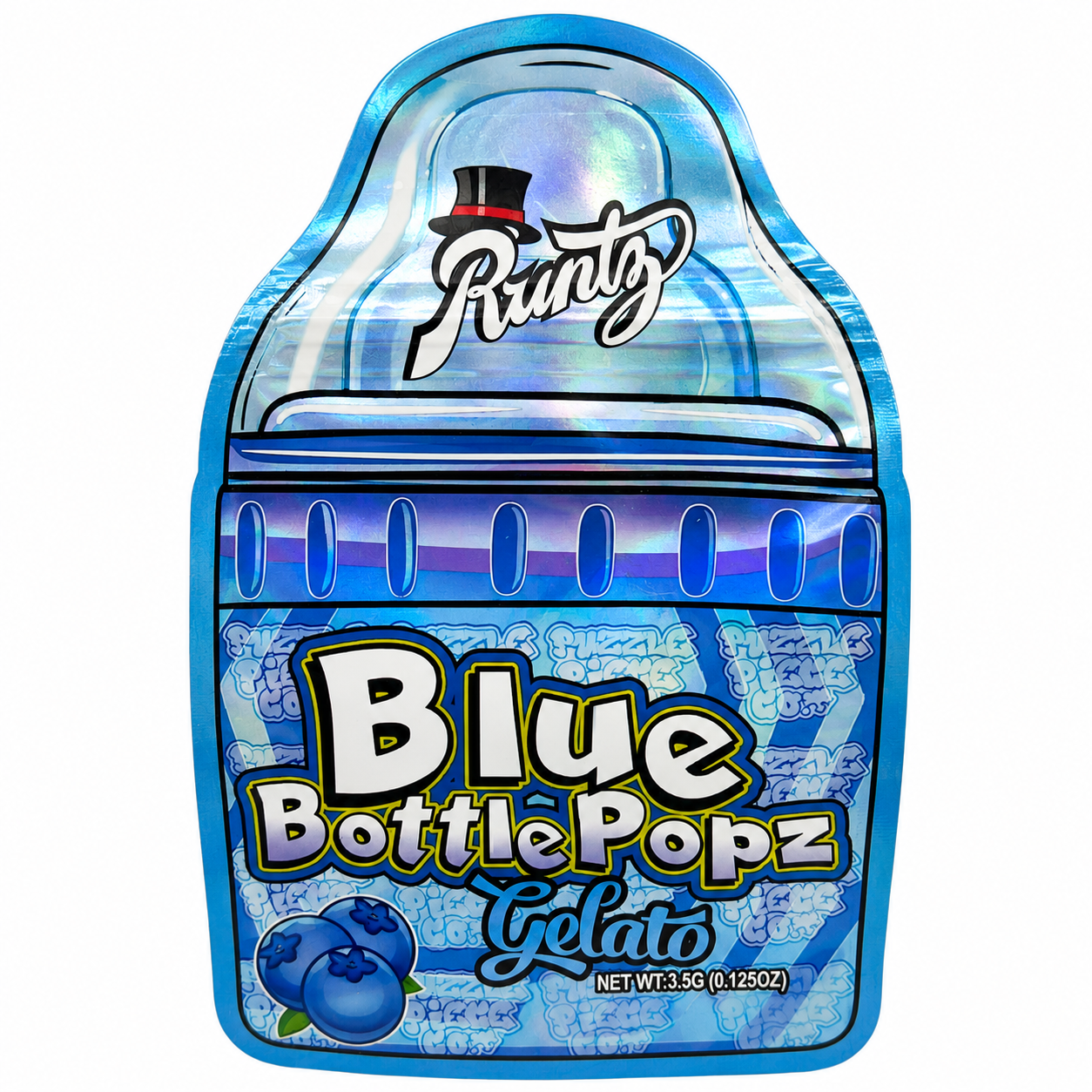 Blue Bottle Popz Mylar Bags | 3.5g Exotic Die Cut Resealable Storage Bags