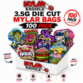 Mystery Die Cut Mylar Bags 100 Pack | 3.5g Exotic Resealable Storage Bags Bulk Set | Mylar Exoticz