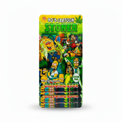 Packaged coloring book with cartoon characters and 'Stoner' branding on a white background