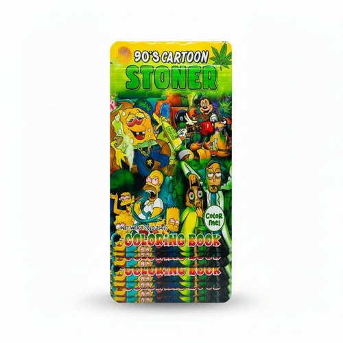 Packaged coloring book with cartoon characters and 'Stoner' branding on a white background