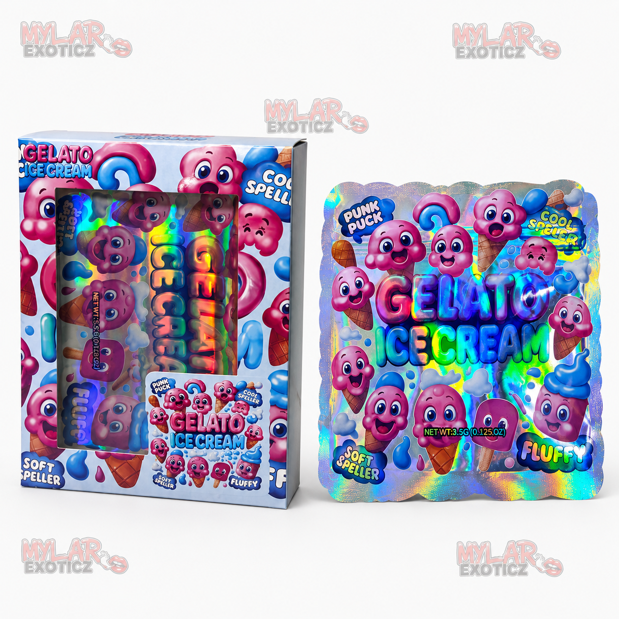 Gelato Ice Cream Mylar Bags + Matching Window Boxes | 3.5g Exotic Resealable Storage Set