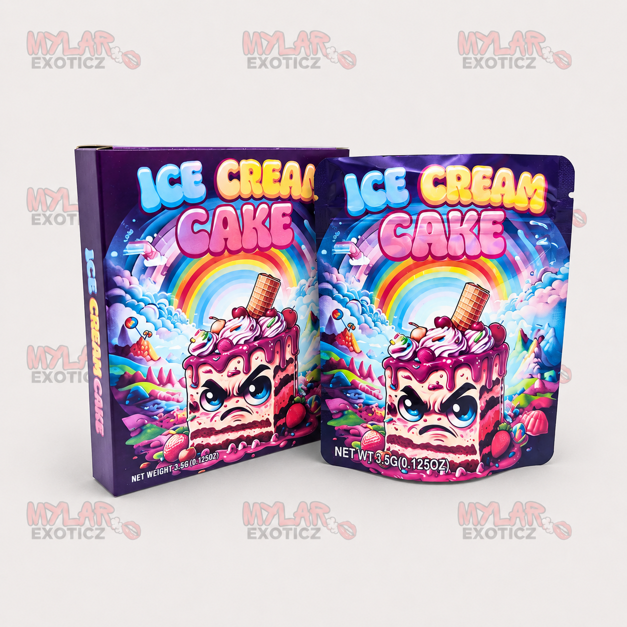 Ice Cream Cake Mylar Bags + Matching Boxes | 3.5g Exotic Resealable Storage Set