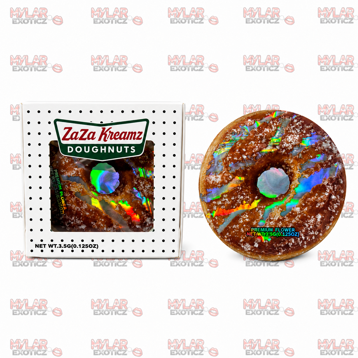 ZaZa Kreme's Glazed Donut Mylar Bags + Donut Boxes | 3.5g Exotic Resealable Storage Set 🍩