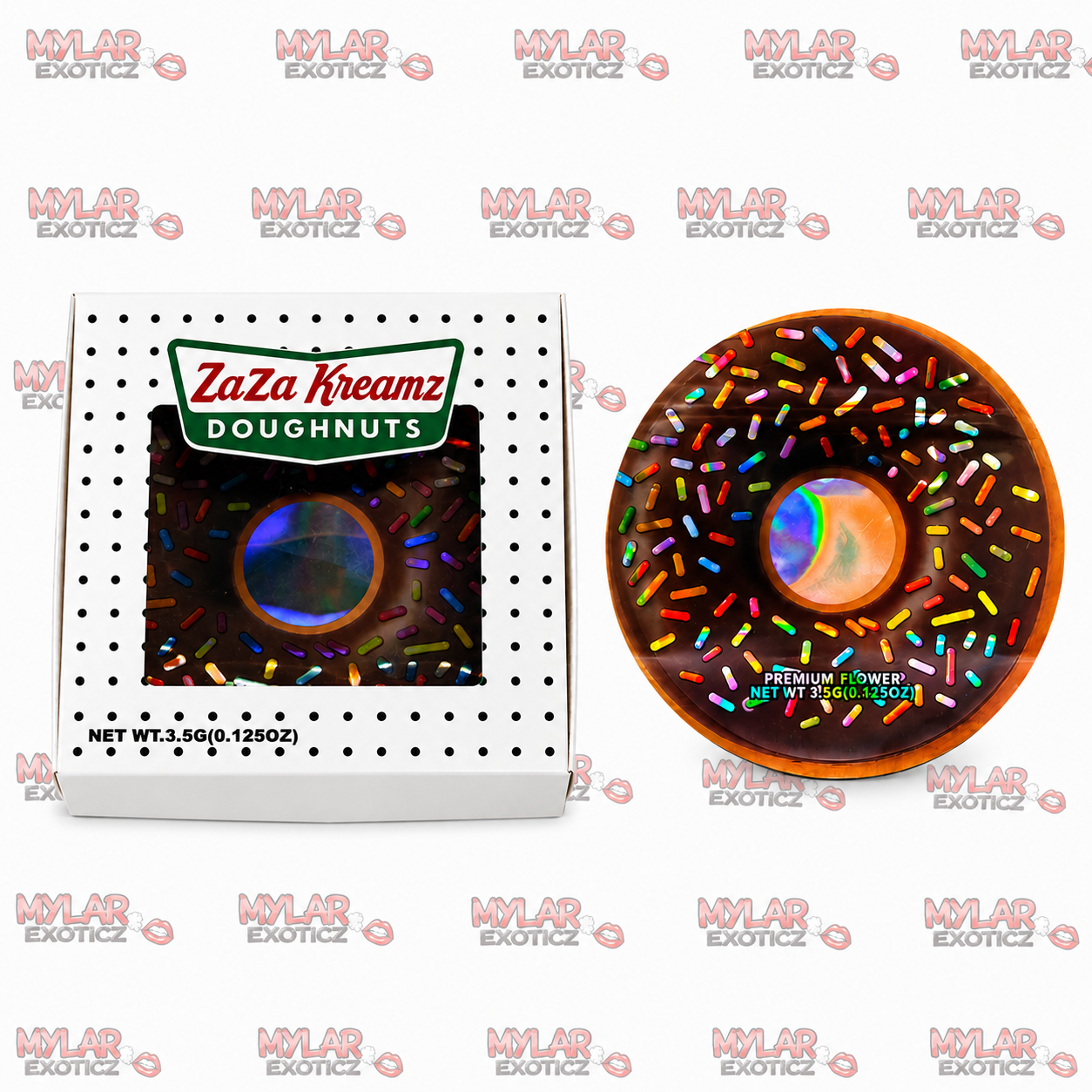 ZaZa Kreme's Donut Mylar Bags + Matching Donut Boxes | 3.5g Exotic Resealable Storage Set  🍩