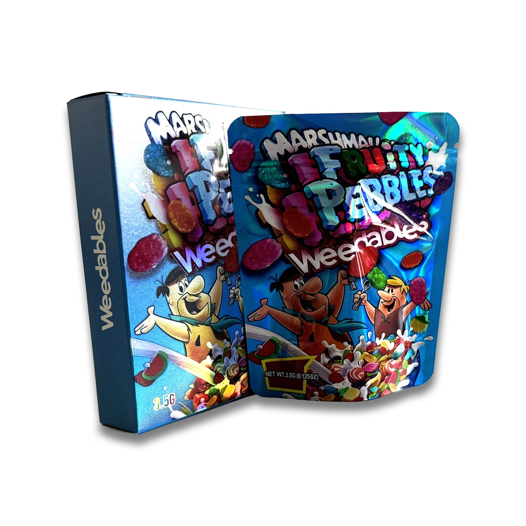 Marshmallow Fruity Pebbles Mylar Bags & Box | 3.5g Holographic Exotic Storage Set Mylar Exoticz