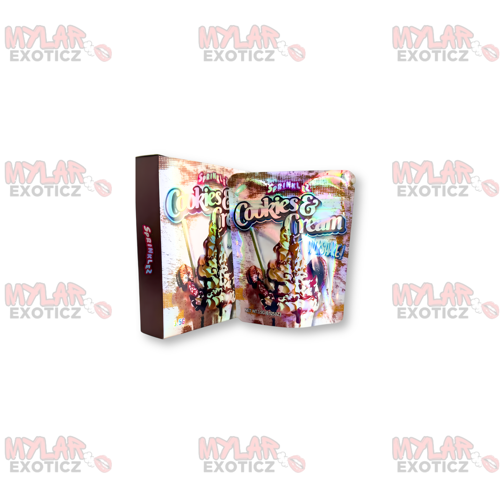 Cookies & Cream Milkshake Mylar Bags + Matching Boxes | 3.5g Exotic Resealable Storage Set