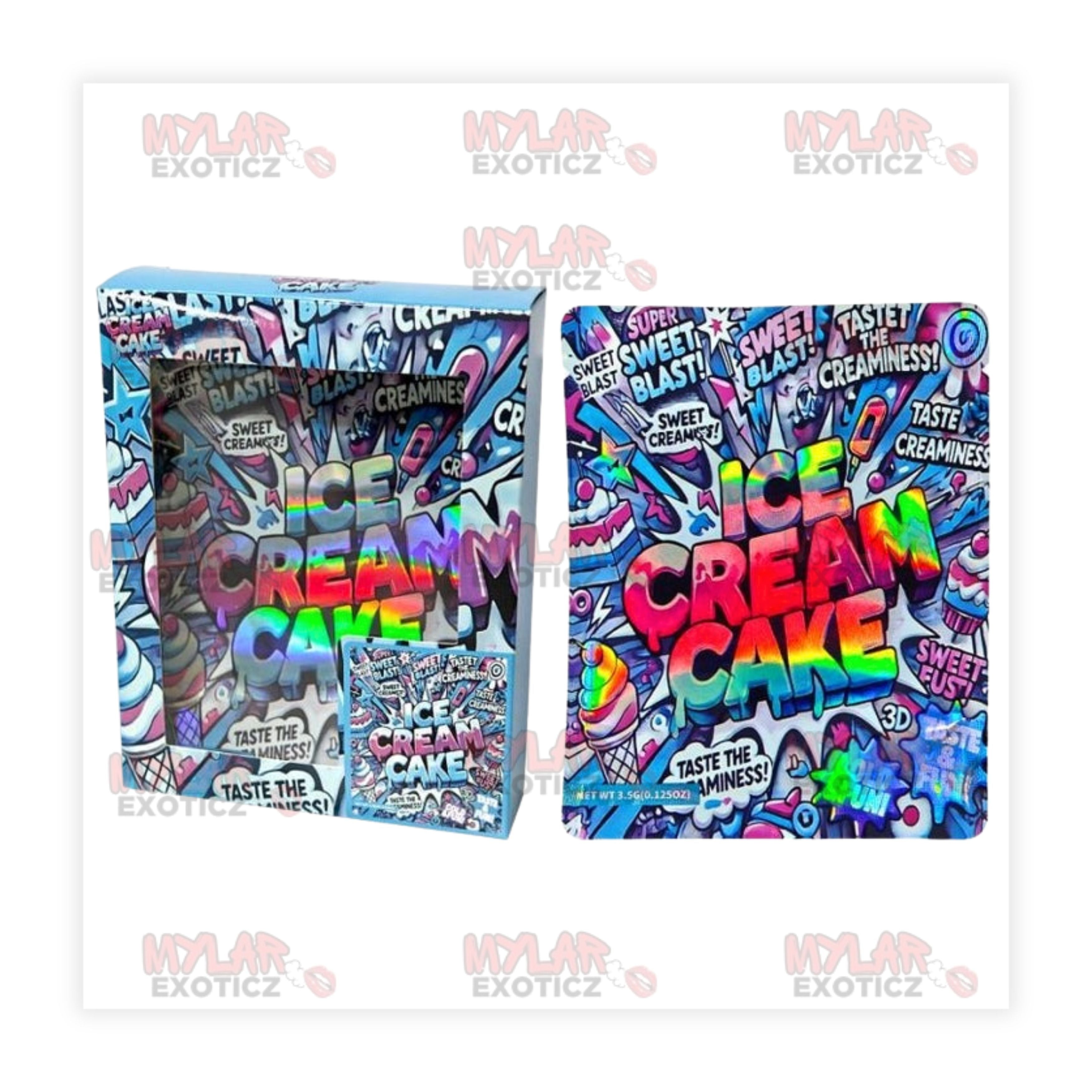 Ice Cream Cake Edition — Mylar Bags + Matching Window Boxes | 3.5g Exotic Resealable Storage Set Mylar Exoticz