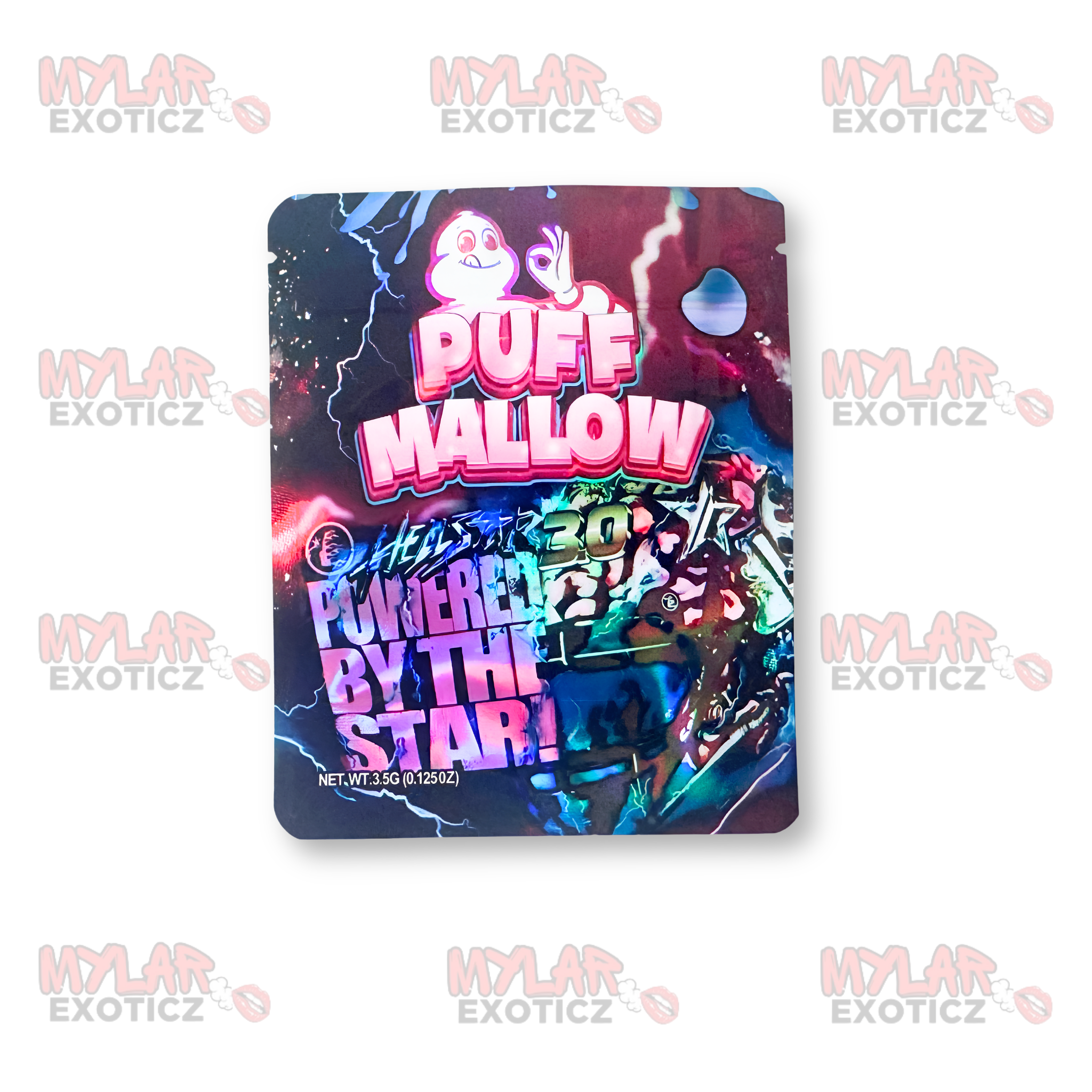 Puff Mallow Hellstar 3.0 Powered By The Star Mylar Bags | 3.5g Exotic Resealable Storage Bags