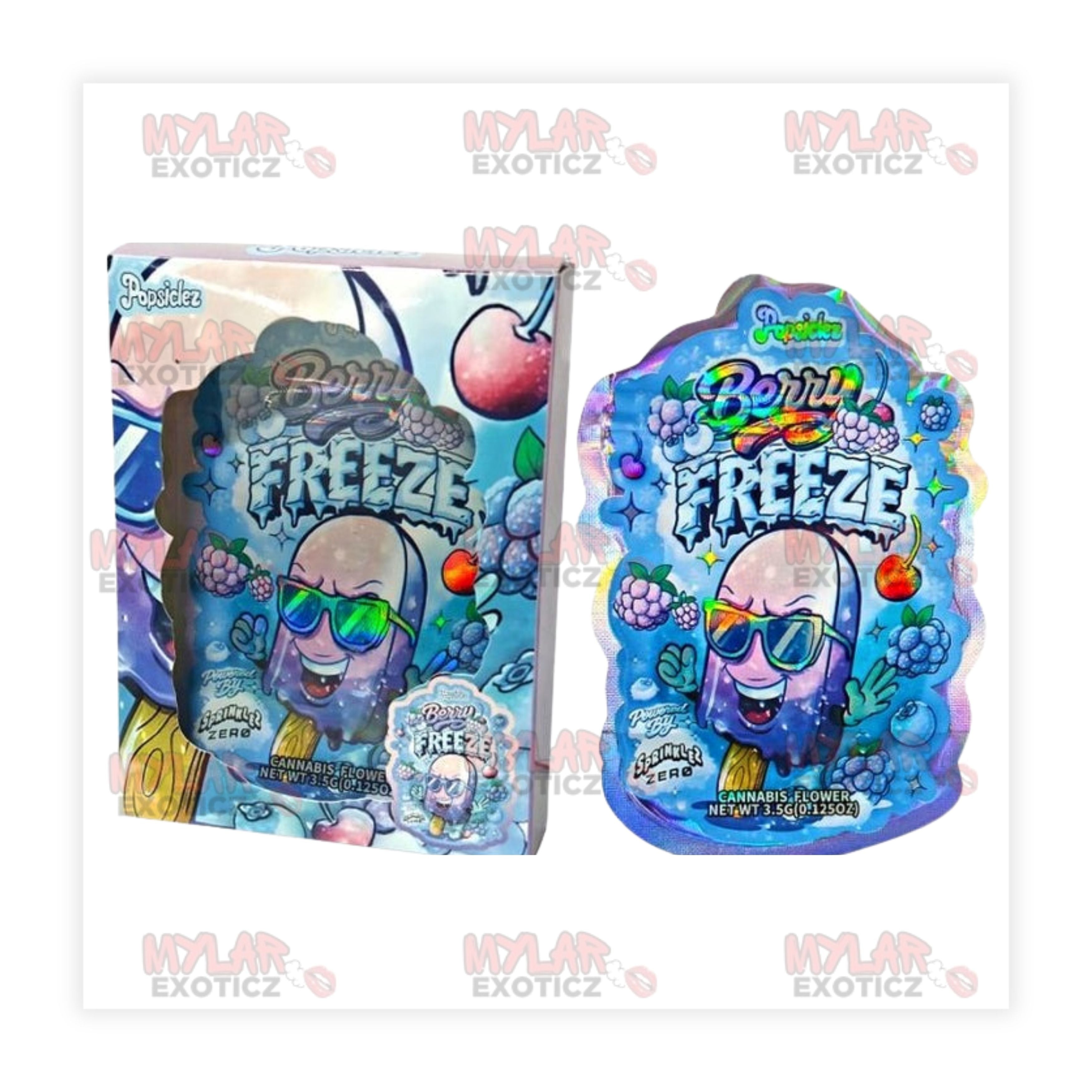 Popsiclez Berry Freeze Mylar Bags + Matching Window Boxes | 3.5g Exotic Resealable Storage Set Mylar Exoticz