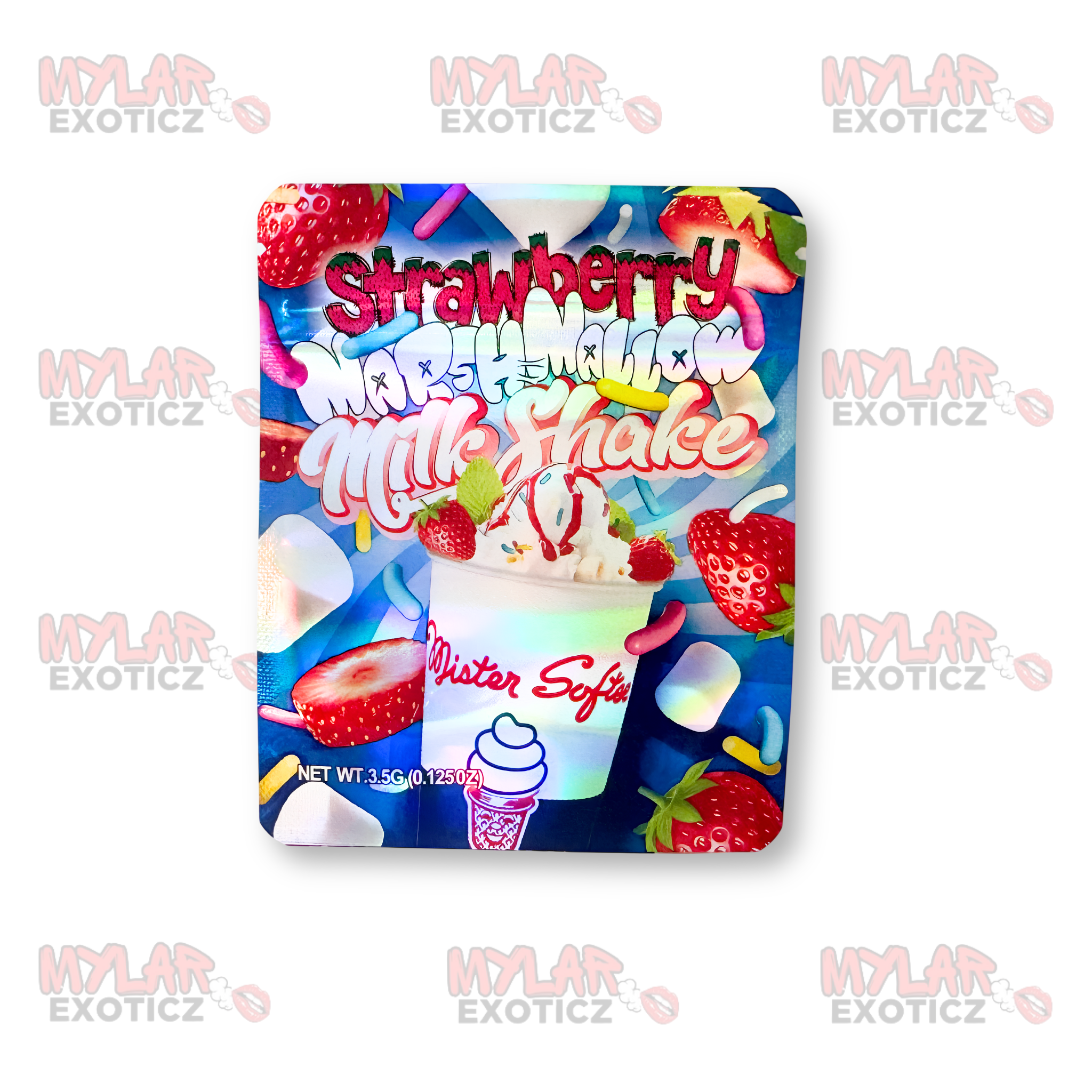 Mister Softee Strawberry Marshmallow Milkshake Mylar Bags | 3.5g Exotic Resealable Storage Bags