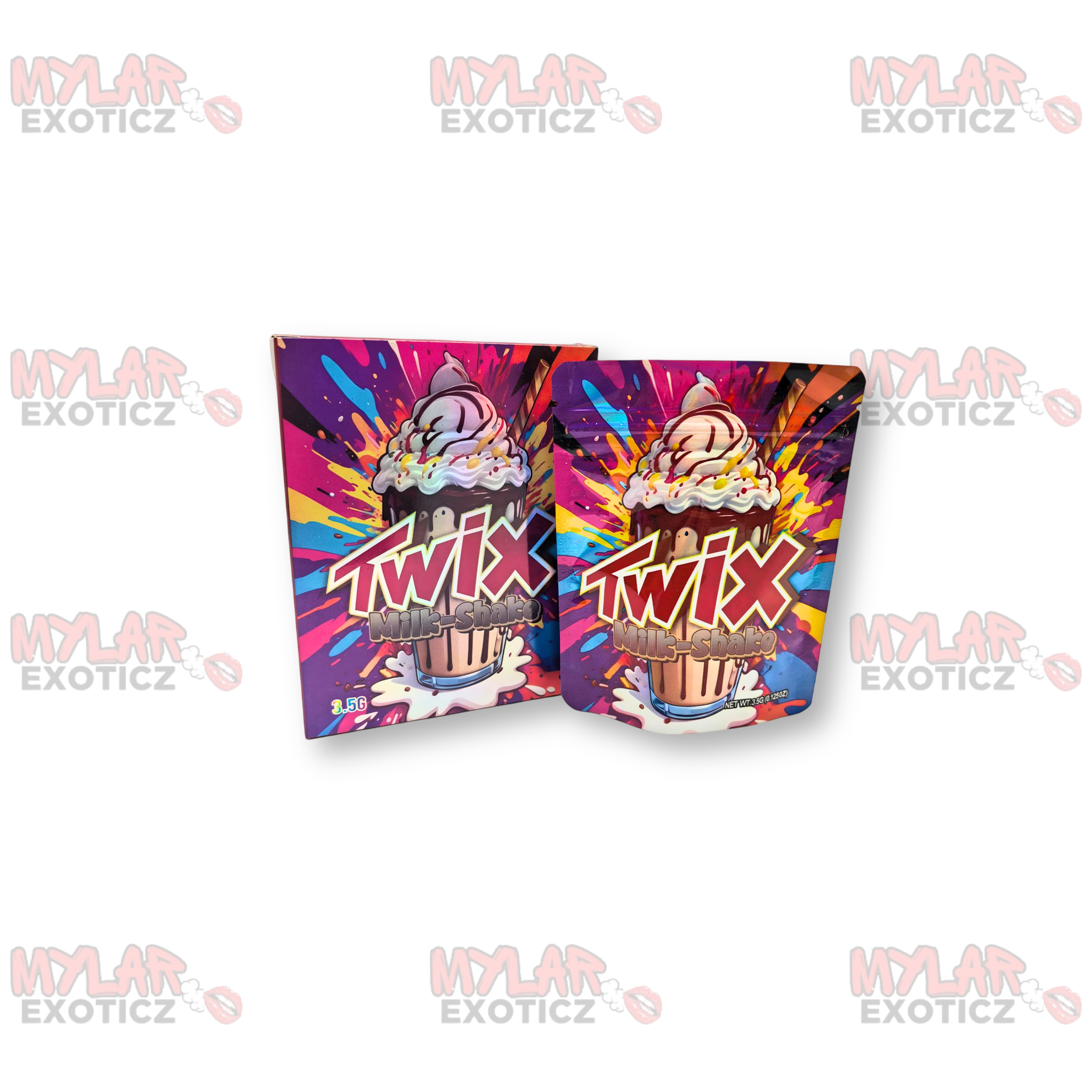 Caramel Cookie Milk Shake Mylar Bags + Matching Boxes | 3.5g Exotic Resealable Storage Set