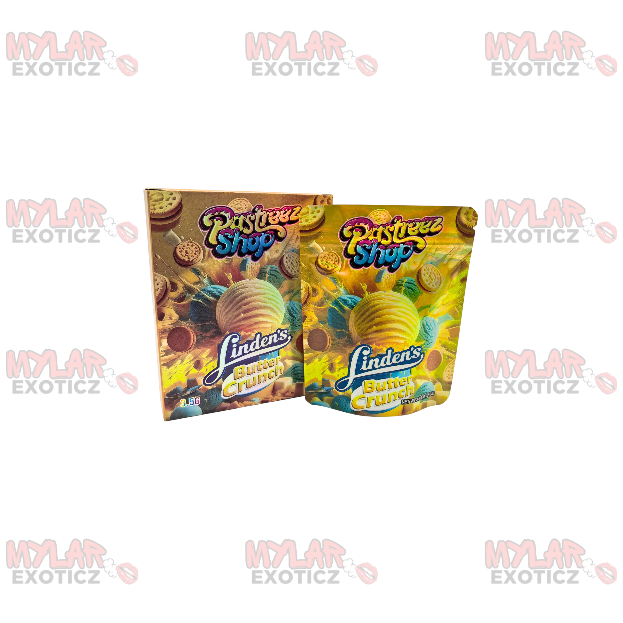 Linden's Butter Crunch Mylar Bags + Matching Boxes | 3.5g Exotic Resealable Storage Set
