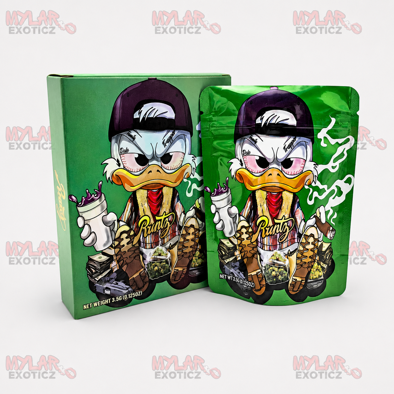 Donald Trapper Mylar Bags + Matching Boxes | 3.5g Exotic Resealable Storage Set