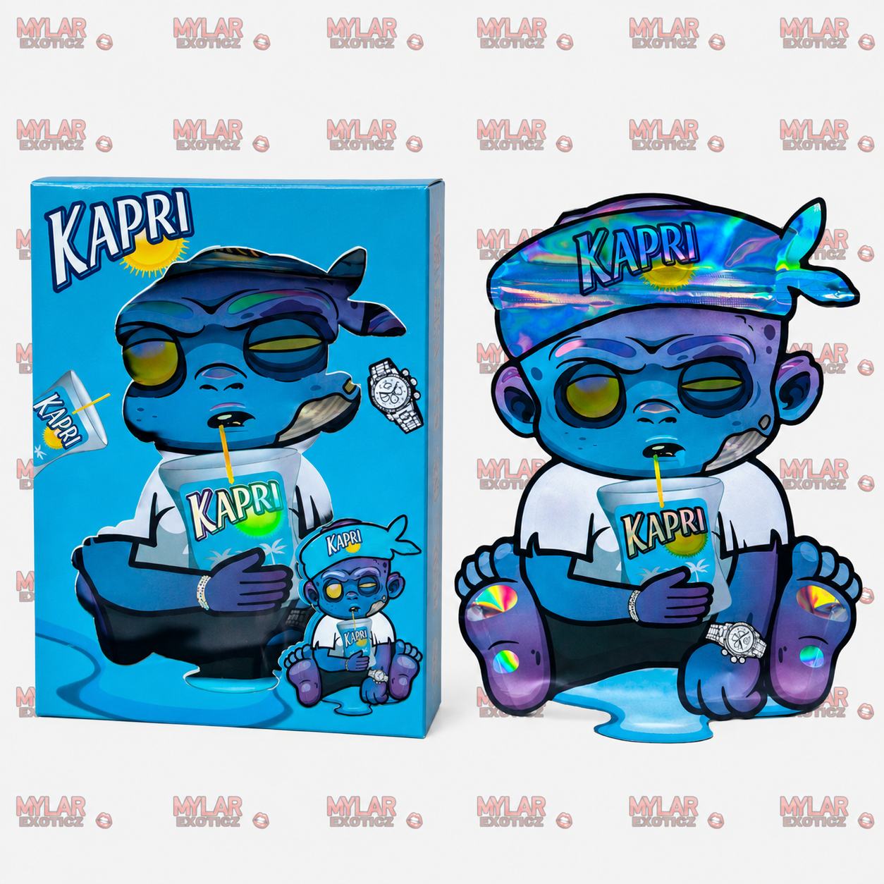 Blue Kapri Mylar Bags + Matching Window Boxes | 3.5g Exotic Resealable Storage Set
