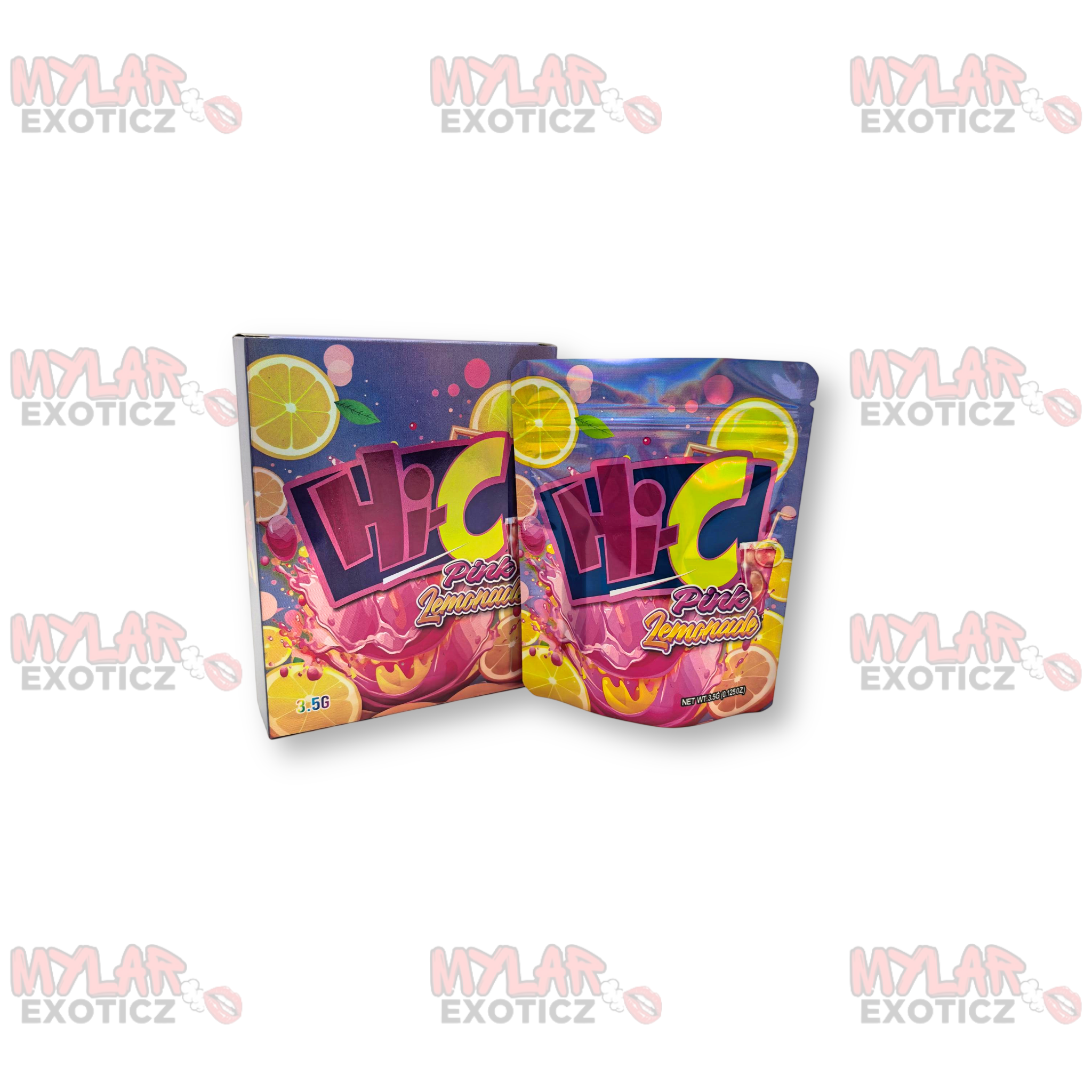 Hi-C Pink Lemonade Mylar Bags + Matching Boxes | 3.5g Exotic Resealable Storage Set