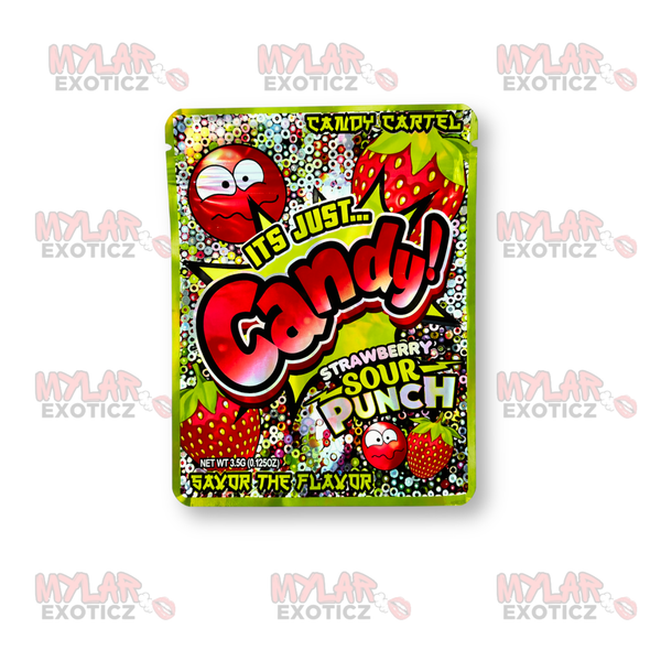 It’s Just Candy Strawberry Sour Punch Mylar Bags | 3.5g Exotic Resealable Storage Bags