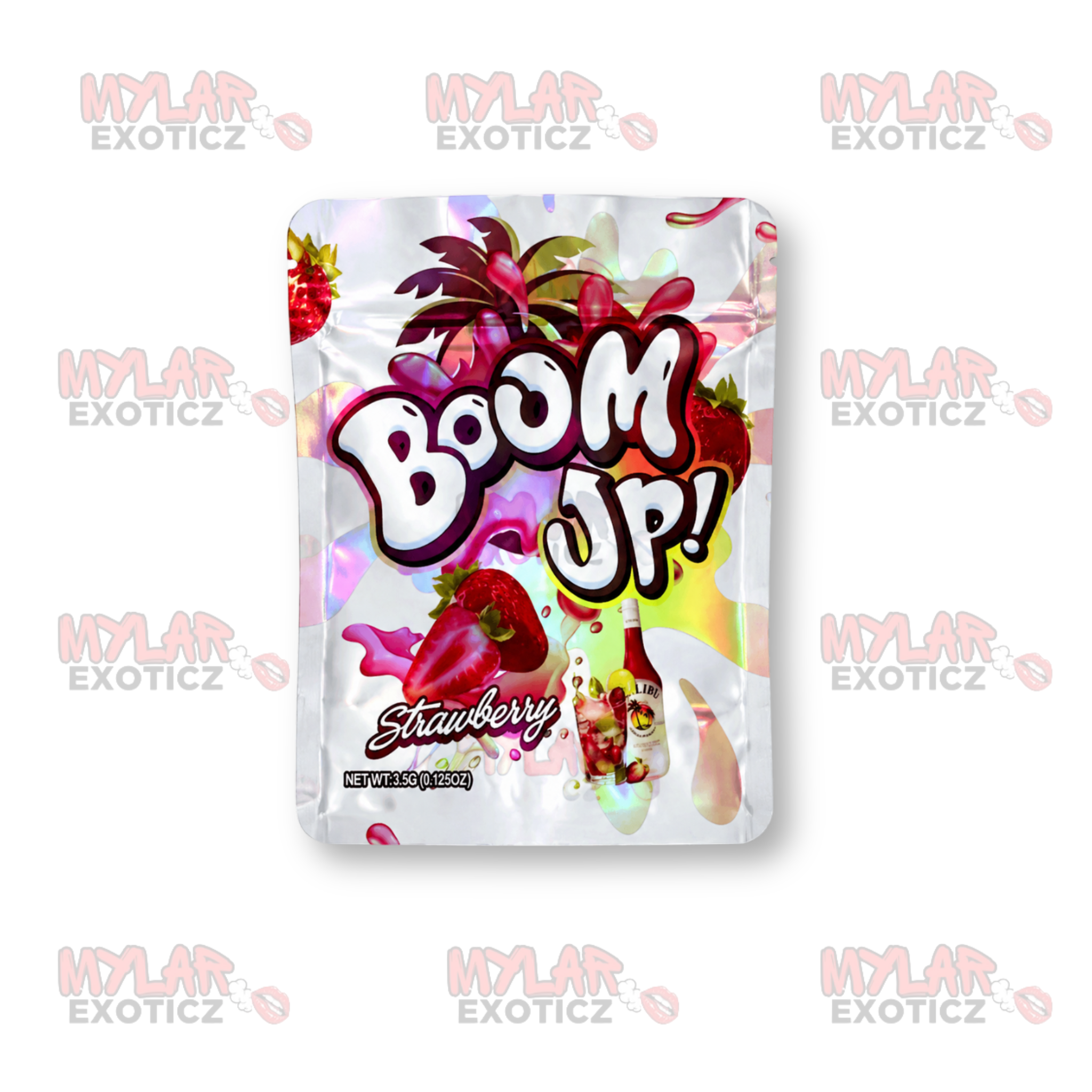 Boom Up Strawberry Mylar Bags | 3.5g Exotic Resealable Storage Bags
