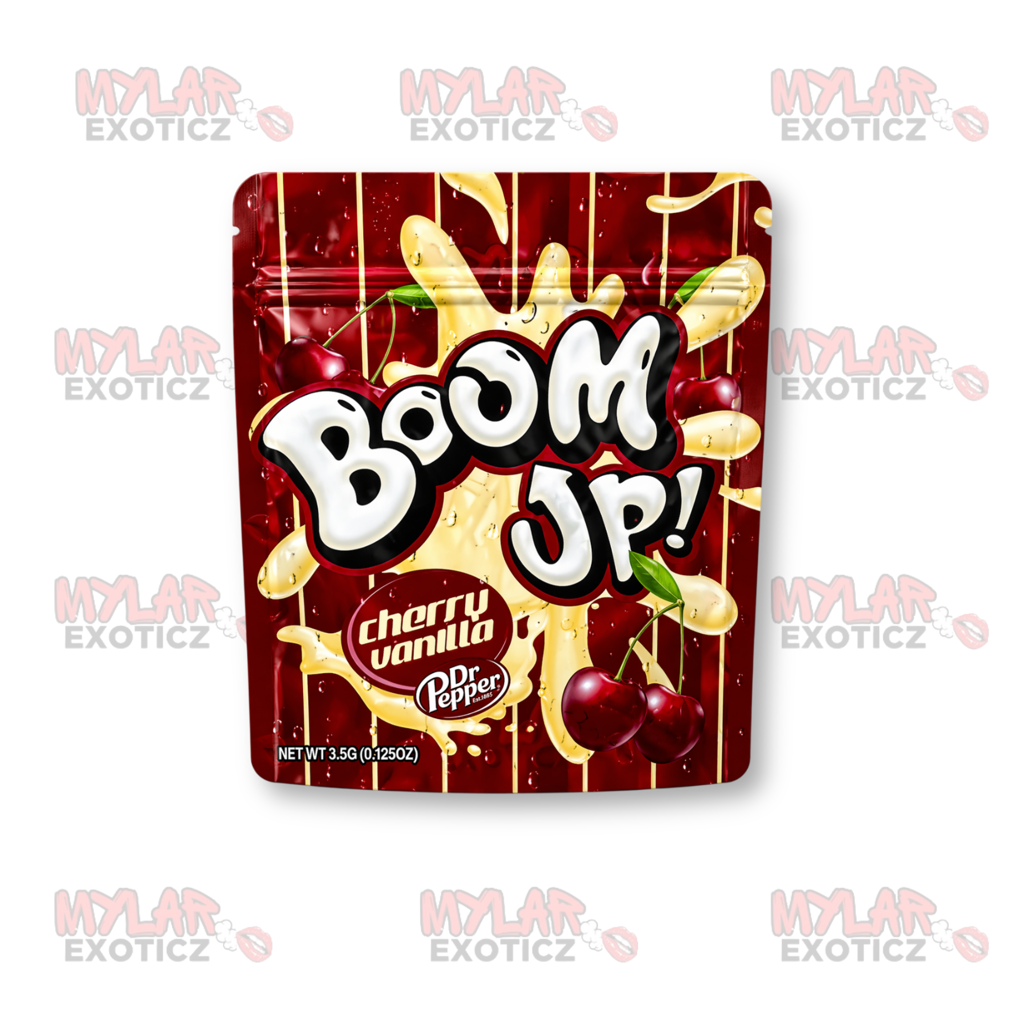 Boom Up Cherry Vanilla Soda Mylar Bags | 3.5g Exotic Resealable Storage Bags