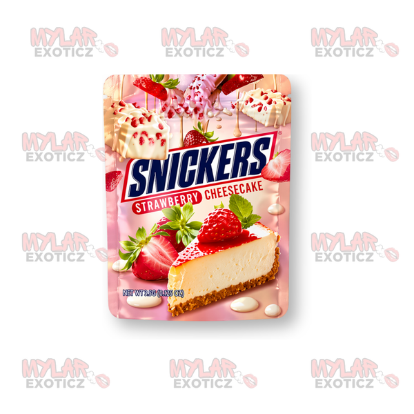 Snickers Strawberry Cheesecake Mylar Bags | 3.5g Exotic Resealable Storage Bags