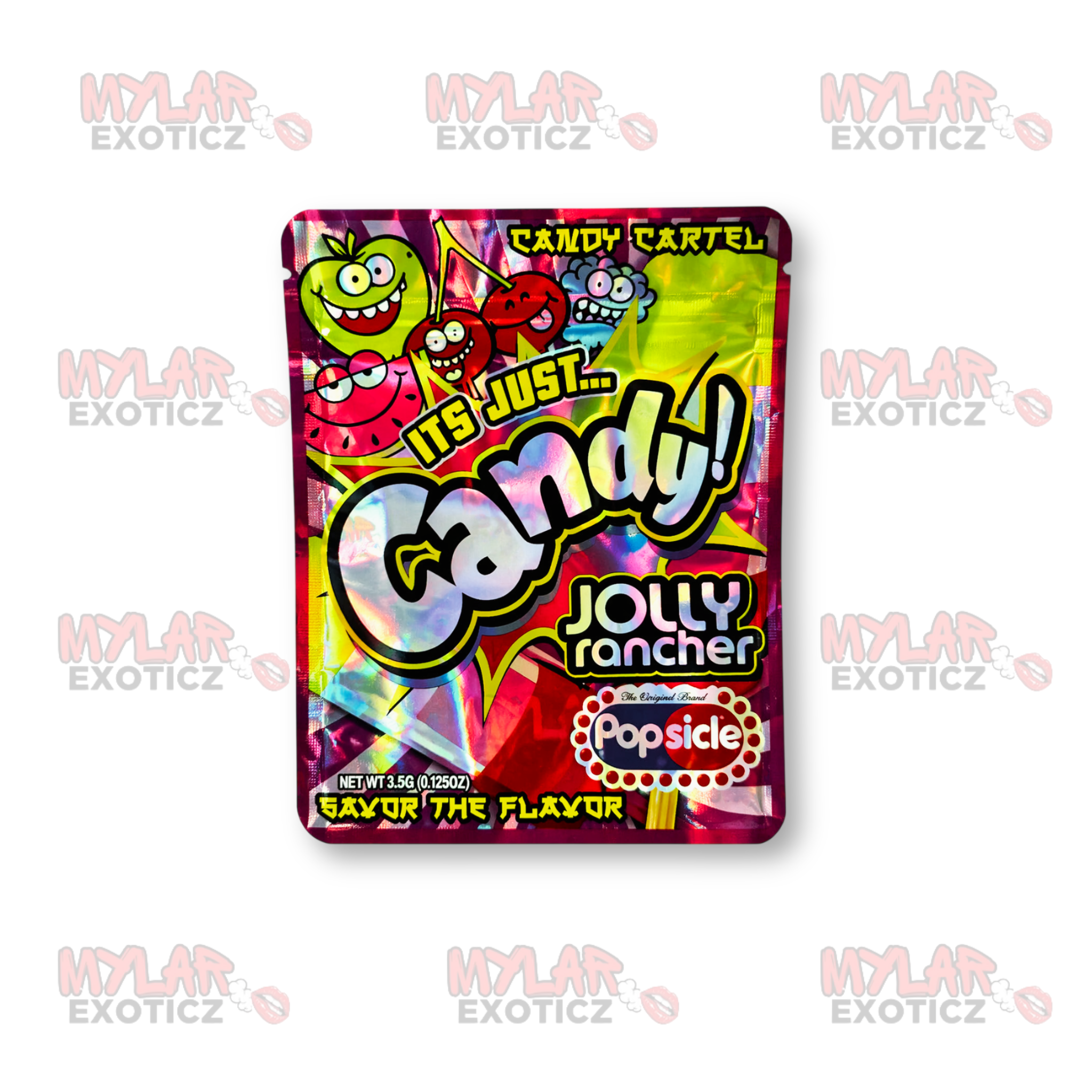 It’s Just Candy Cartel Green Apple Candy Mylar Bags | 3.5g Exotic Resealable Storage Bags