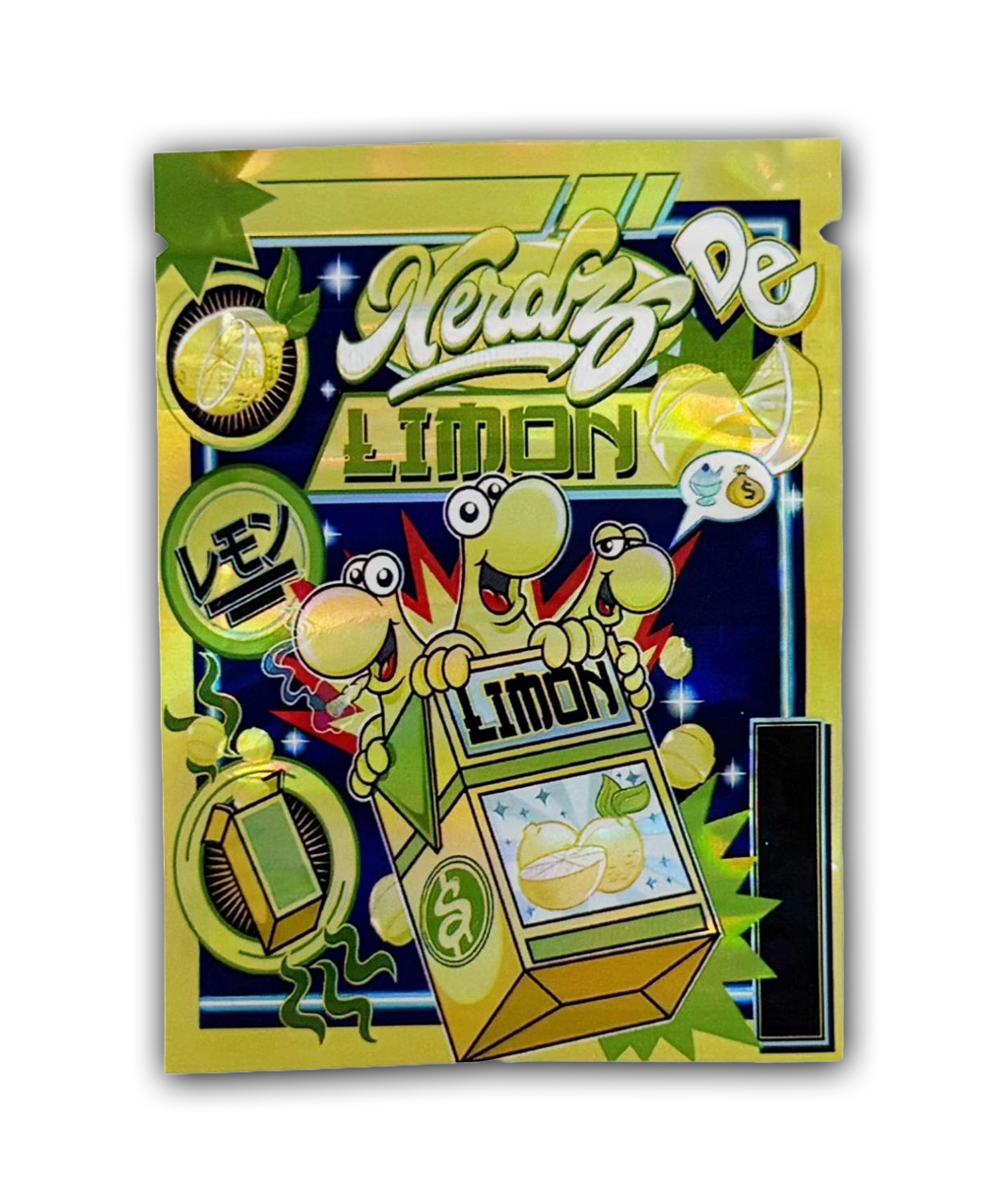 Nerdz Limon Edition — 100pc Mylar Bag Set (Holographic Candy Cartoon Series) 🍋💥 Candy