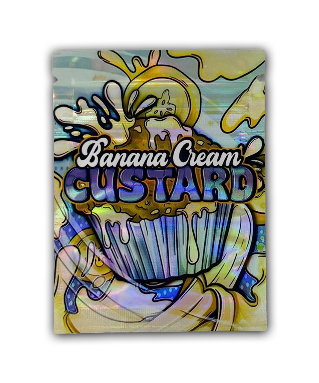 Banana Cream Custard Edition — 100pc Mylar Bag Set (Holographic Dessert Cartoon Series) 🍌🍮💥 Mylar Exoticz