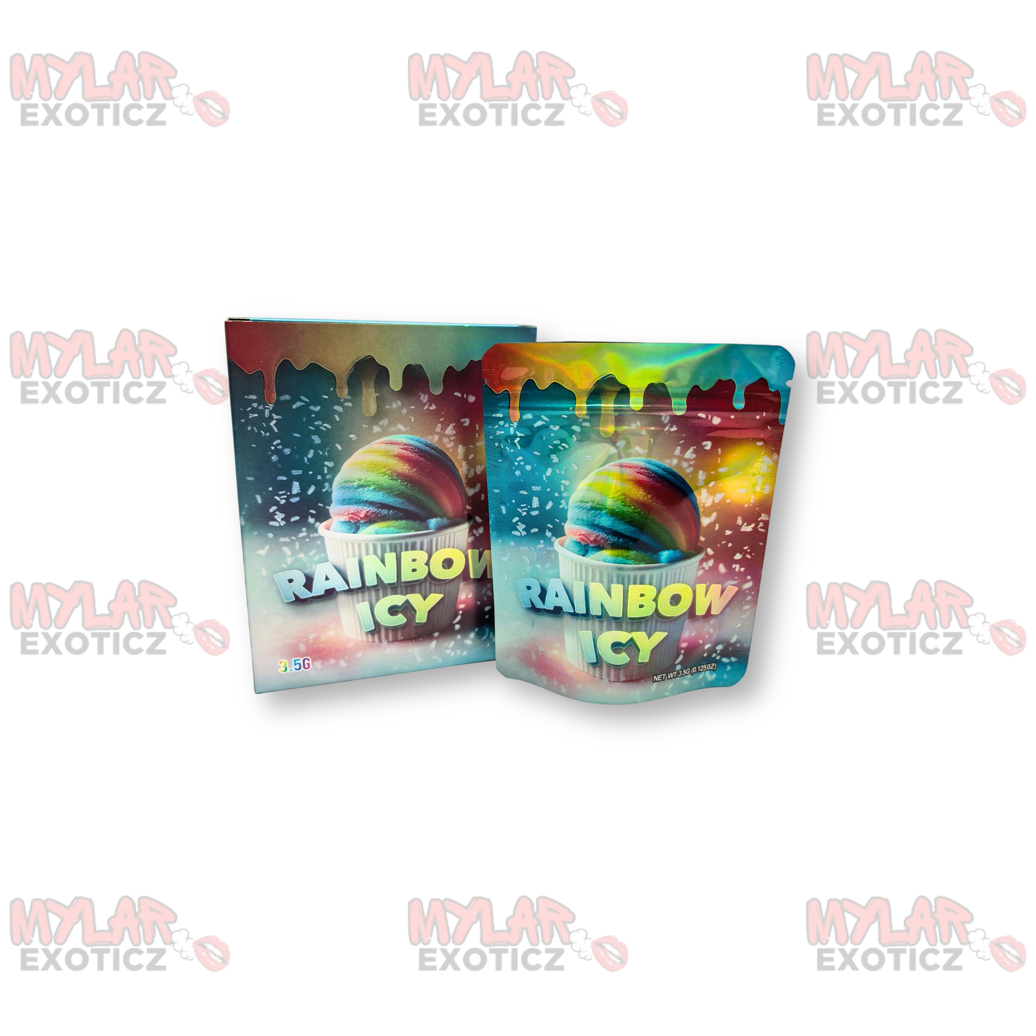 Rainbow Icy Mylar Bags + Matching Boxes | 3.5g Exotic Resealable Storage Set