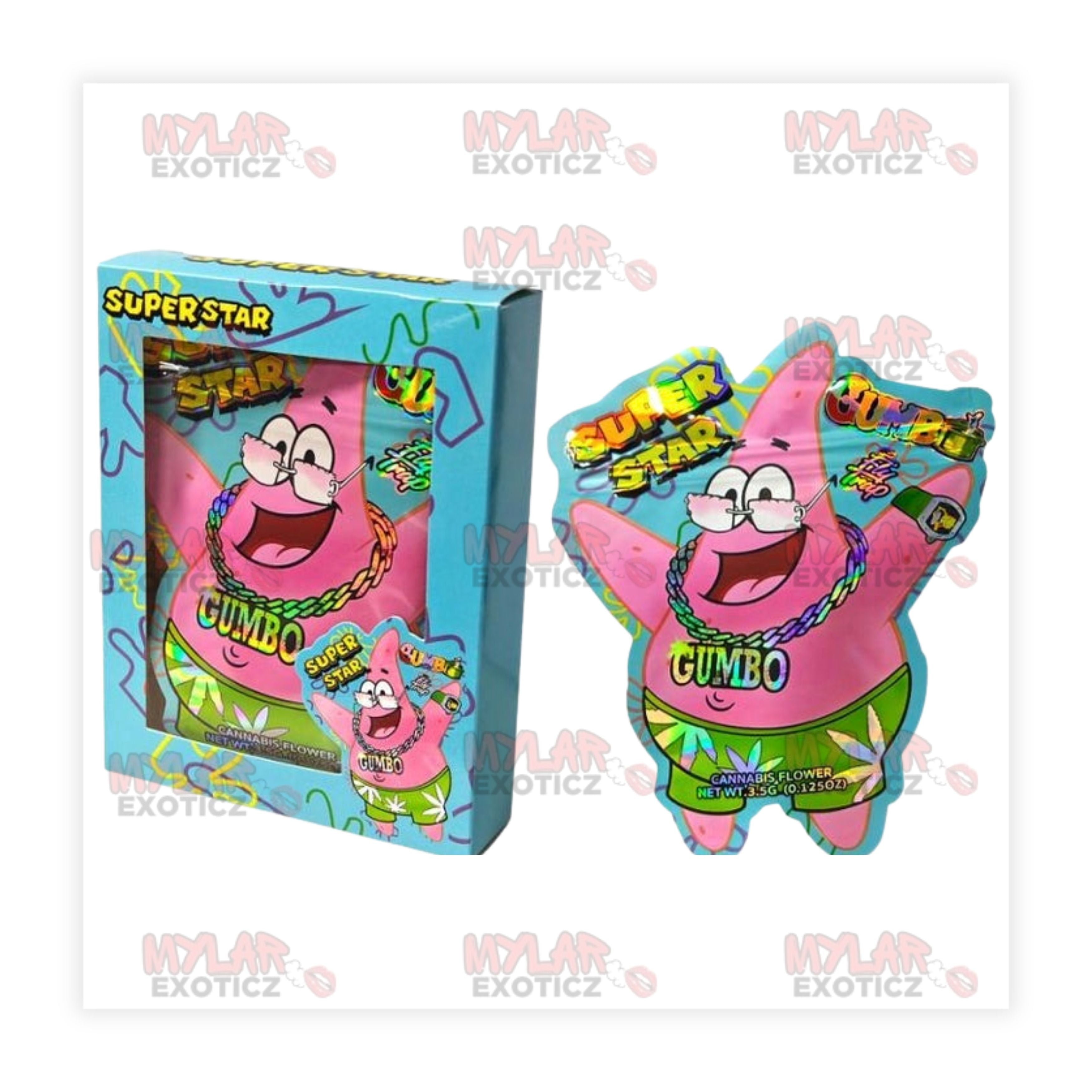 Super Star Gumbo Edition — Mylar Bags + Matching Window Boxes | 3.5g Exotic Resealable Storage Set Mylar Exoticz