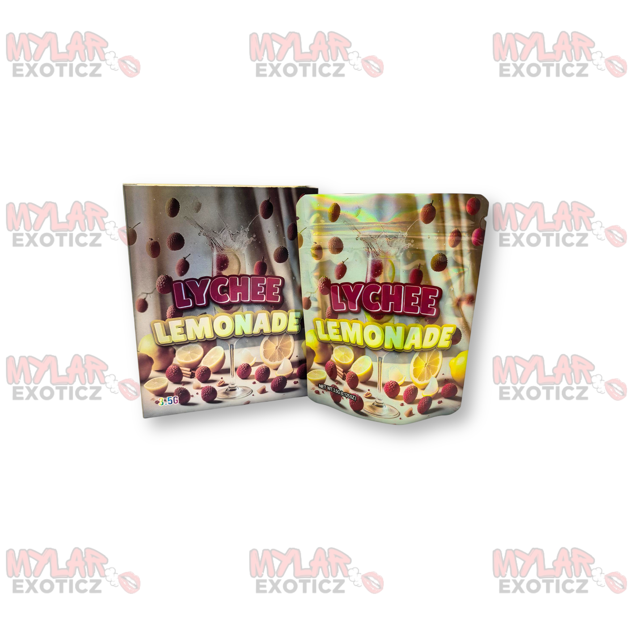 Lychee Lemonade Mylar Bags + Matching Boxes | 3.5g Exotic Resealable Storage Set