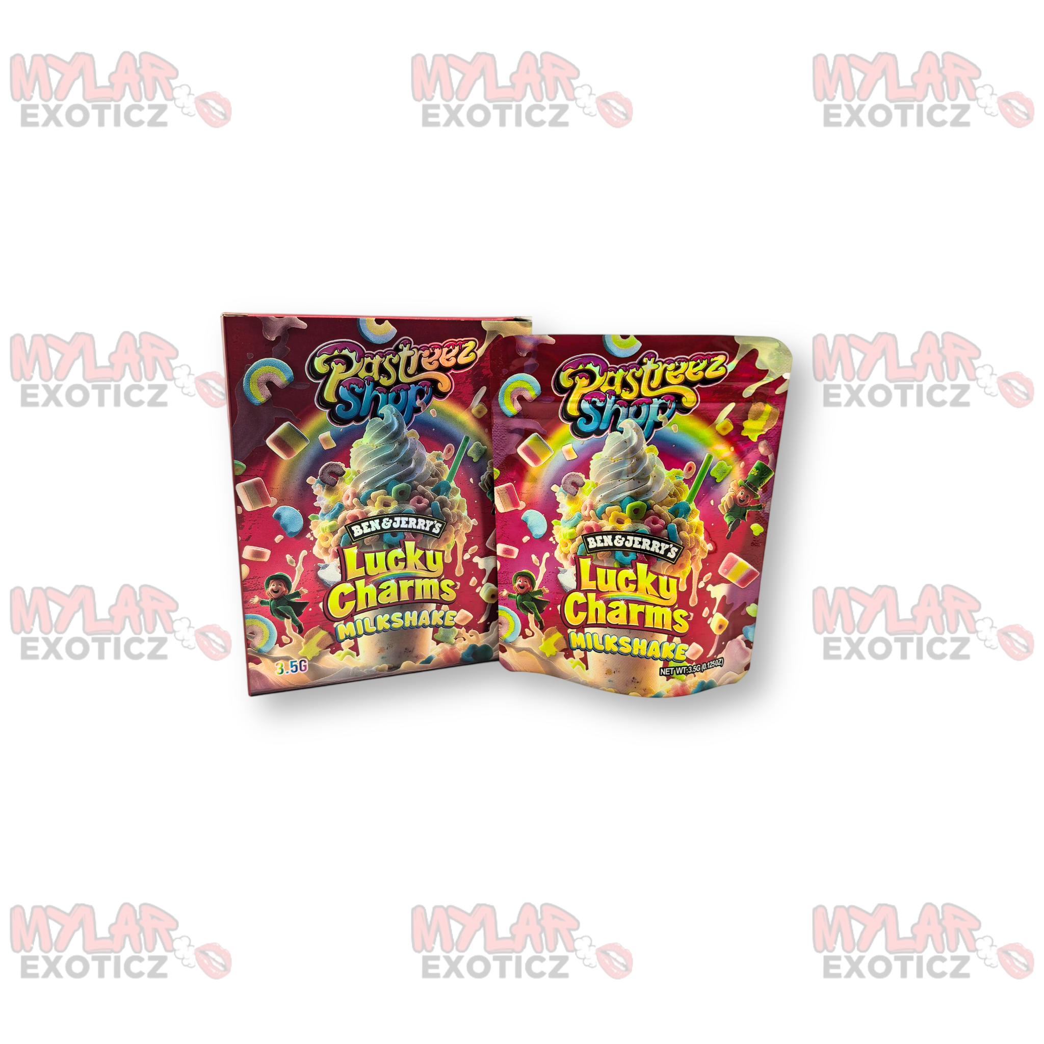 Lucky Marshmallow Milkshake Mylar Bags + Matching Boxes | 3.5g Exotic Resealable Storage Set