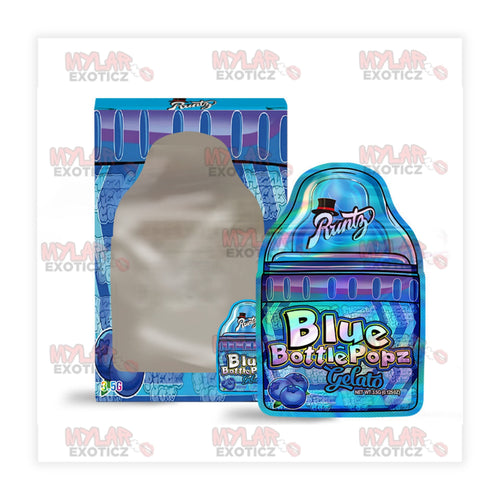 Blue BottlePopz Gelato Mylar Bags + Matching Window Boxes | 3.5g Exotic Resealable Storage Set Mylar Exoticz