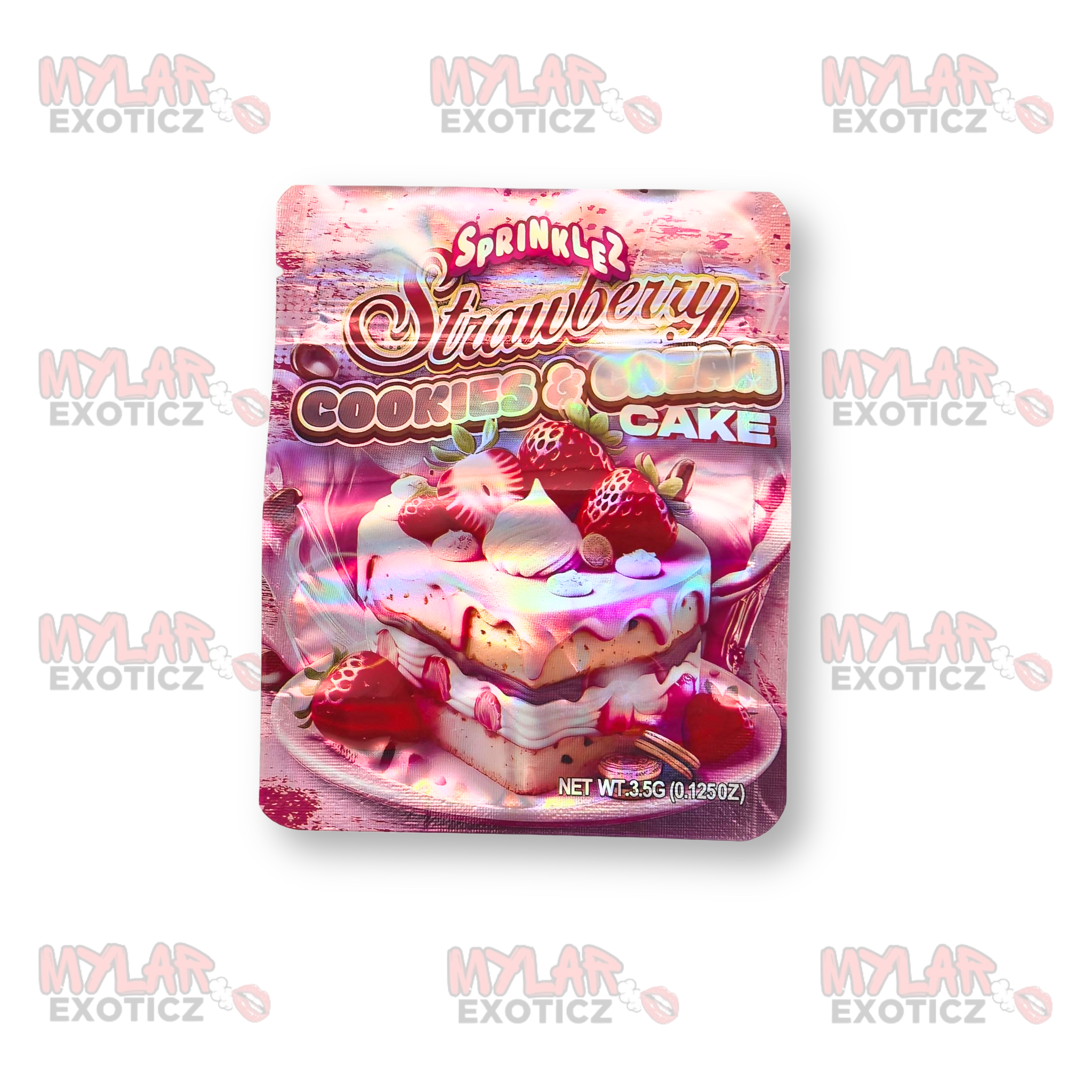 Sprinklez Strawberry Cookies & Cream Cake Mylar Bags | 3.5g Exotic Resealable Storage Bags