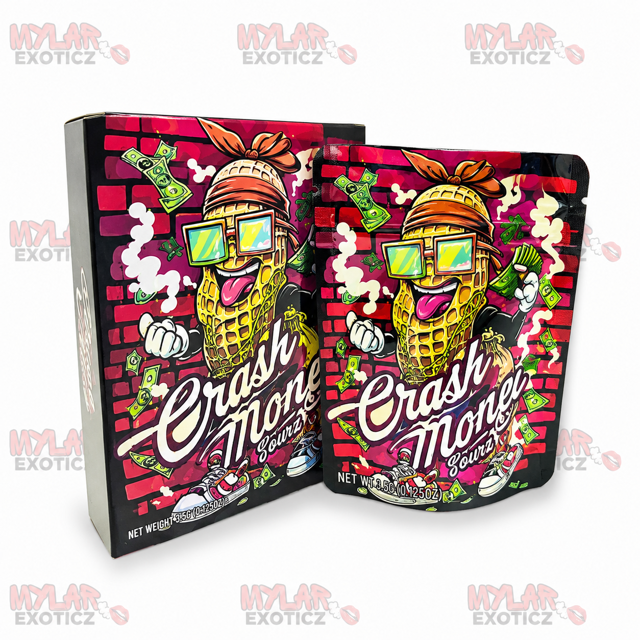 Crash Money Mylar Bags + Matching Boxes | 3.5g Exotic Resealable Storage Set