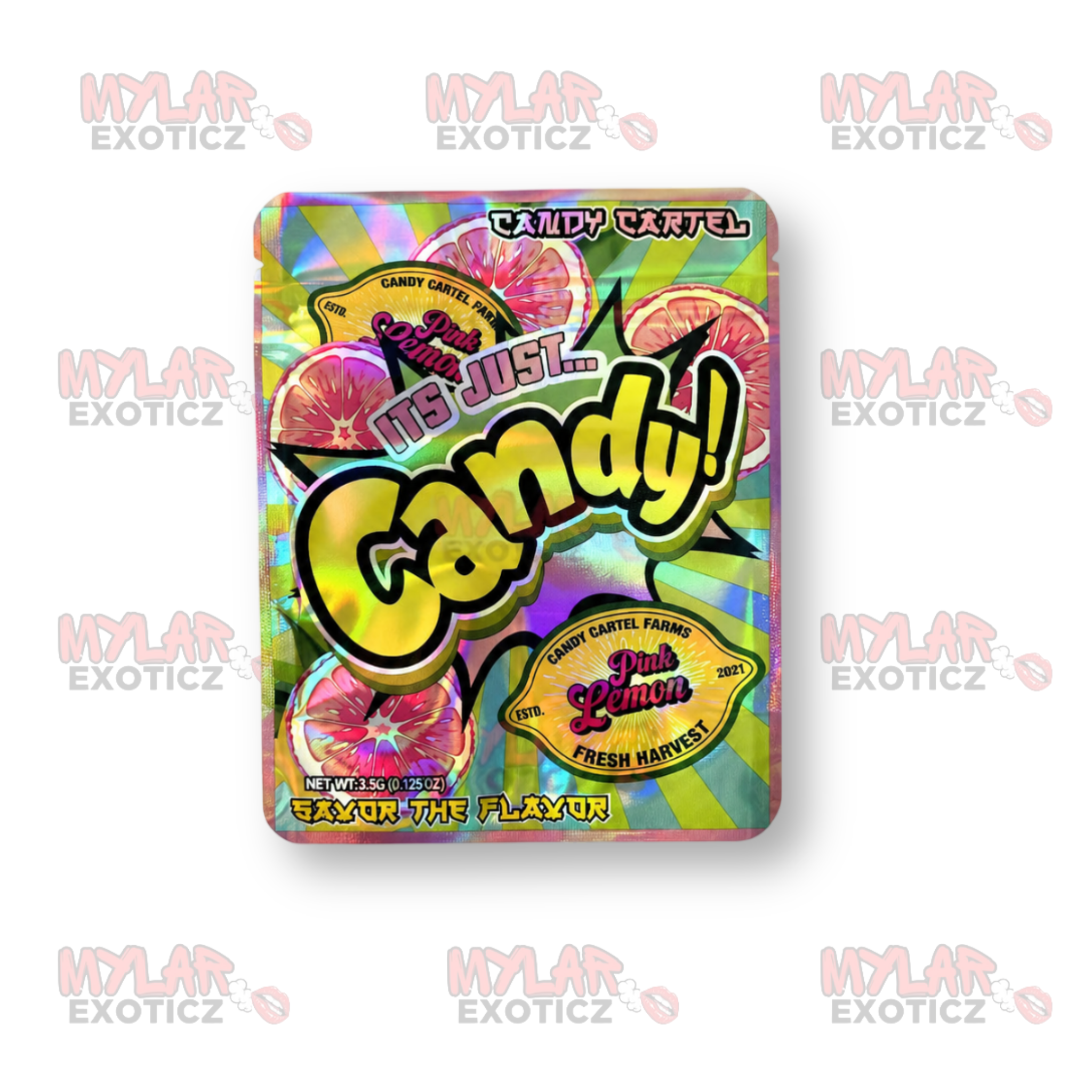 It’s Just Candy Pink Lemonade Mylar Bags | 3.5g Exotic Resealable Storage Bags