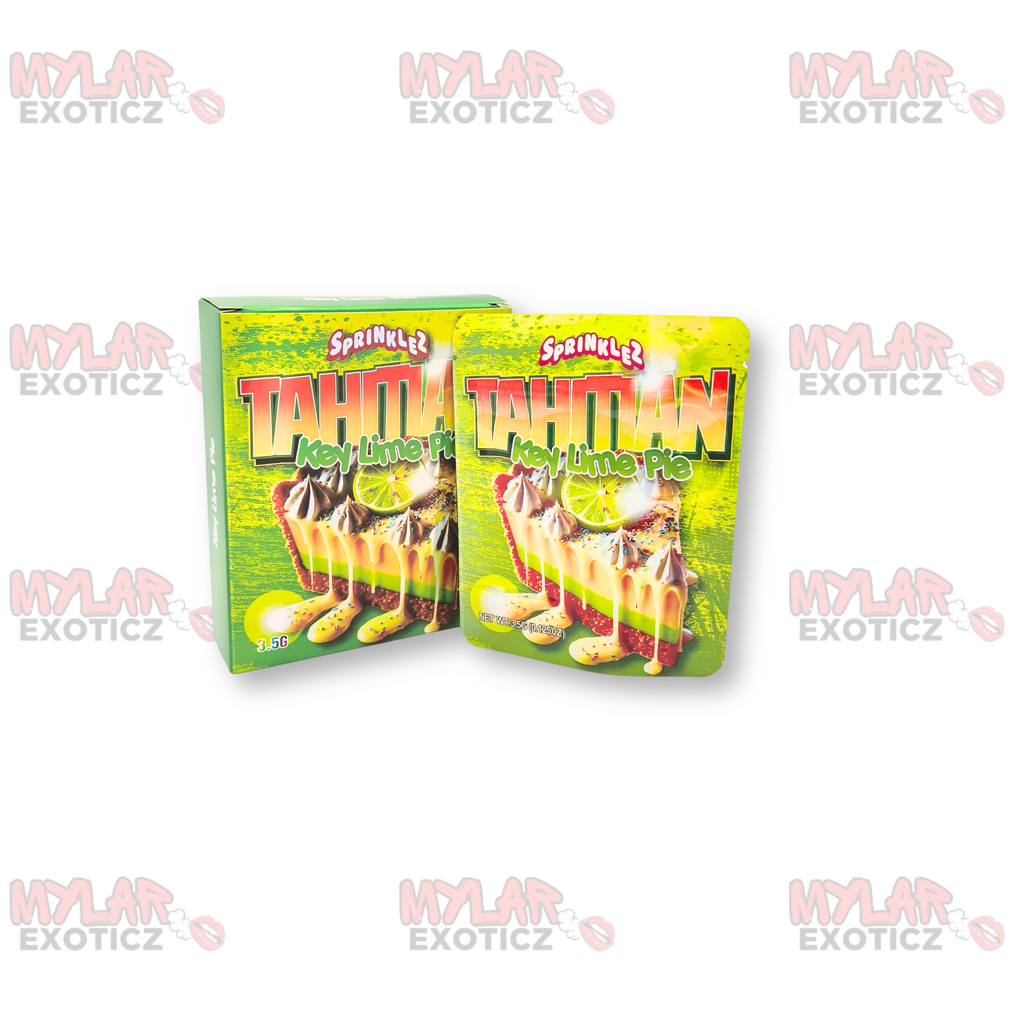 Tahitian Key Lime Pie Mylar Bags + Matching Boxes | 3.5g Exotic Resealable Storage Set