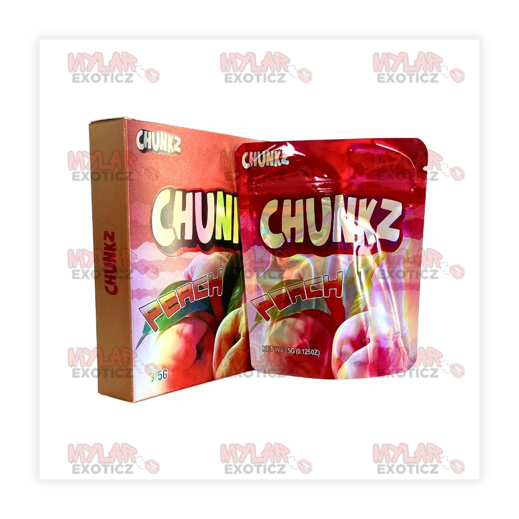 Chunkz Peach Mylar Bags + Matching Boxes | 3.5g Exotic Resealable Storage Set Mylar Exoticz