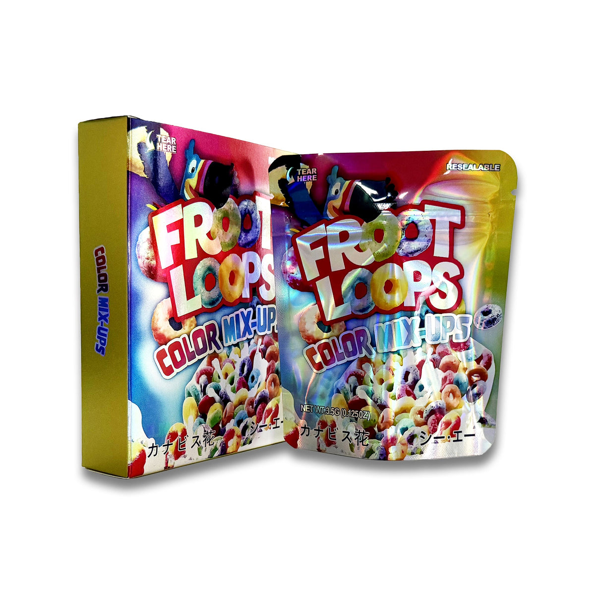 Froot Loops Color Mix-Ups Mylar Bags + Boxes | 100pc 3.5g Exotic Holog ...