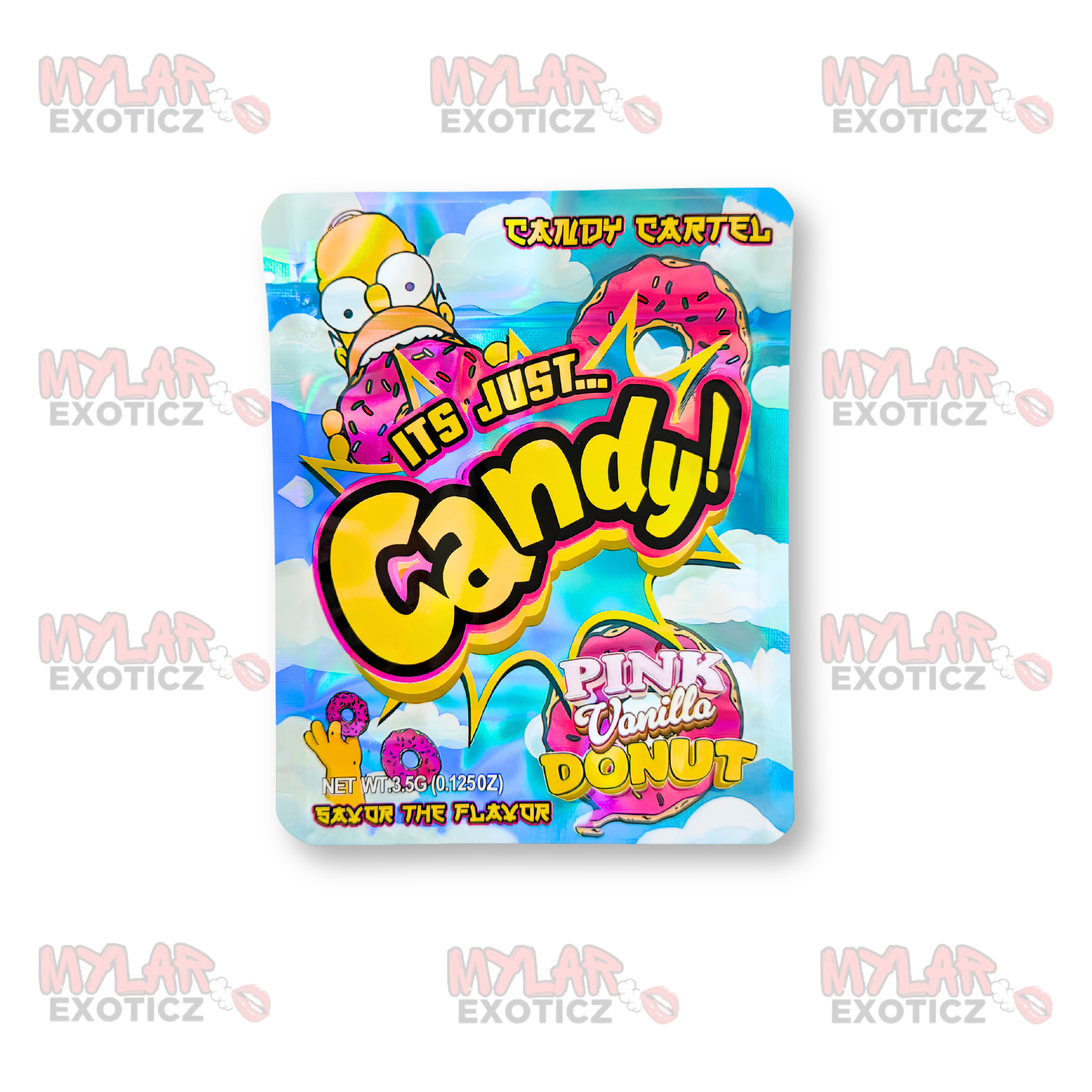 Candy Cartel Pink Vanilla Donut Mylar Bags | 3.5g Exotic Resealable Storage Bags