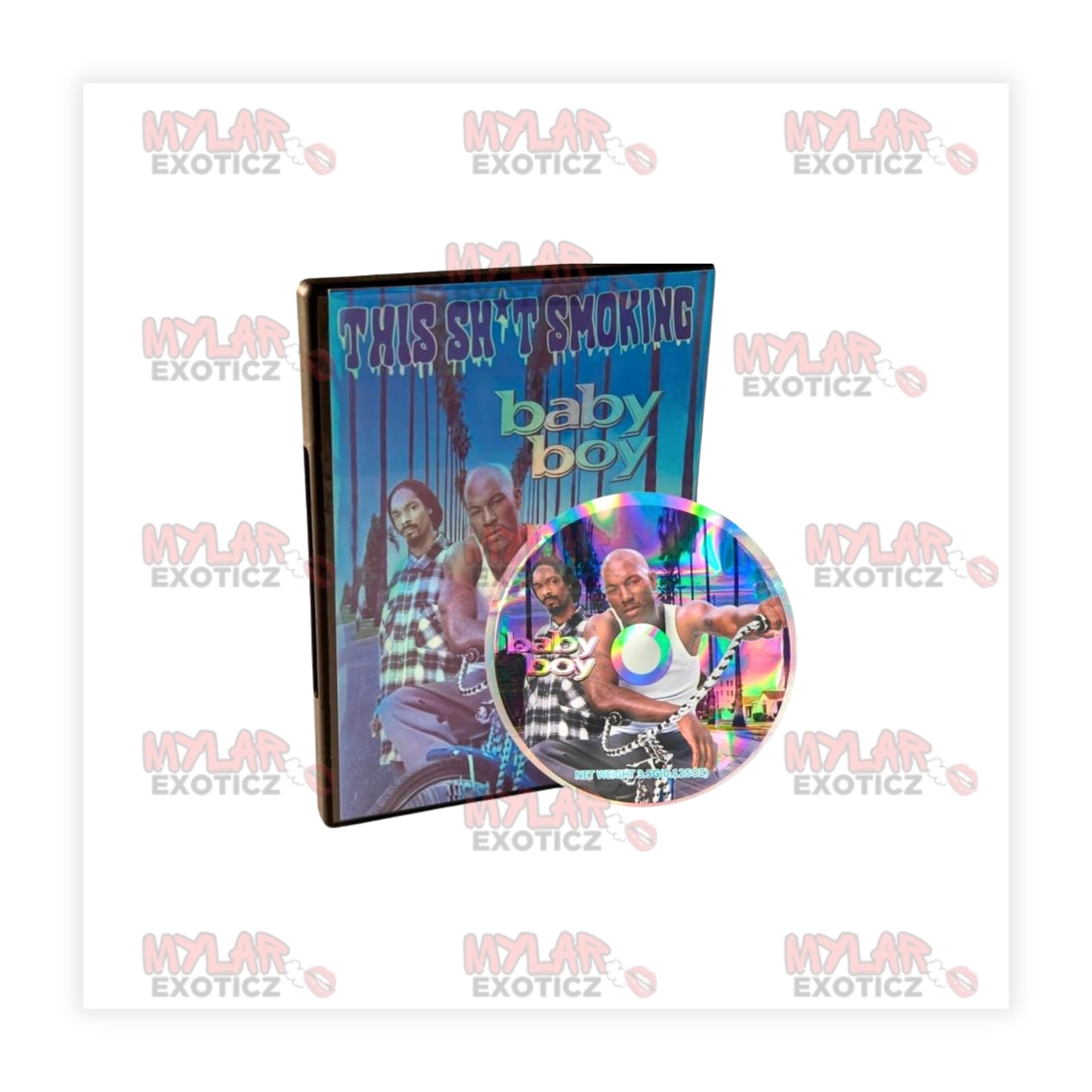 This Shit Smoking Baby Boy Exotic 3.5g DVD Case & Mylar Bag – Matching Storage Set Mylar Exoticz
