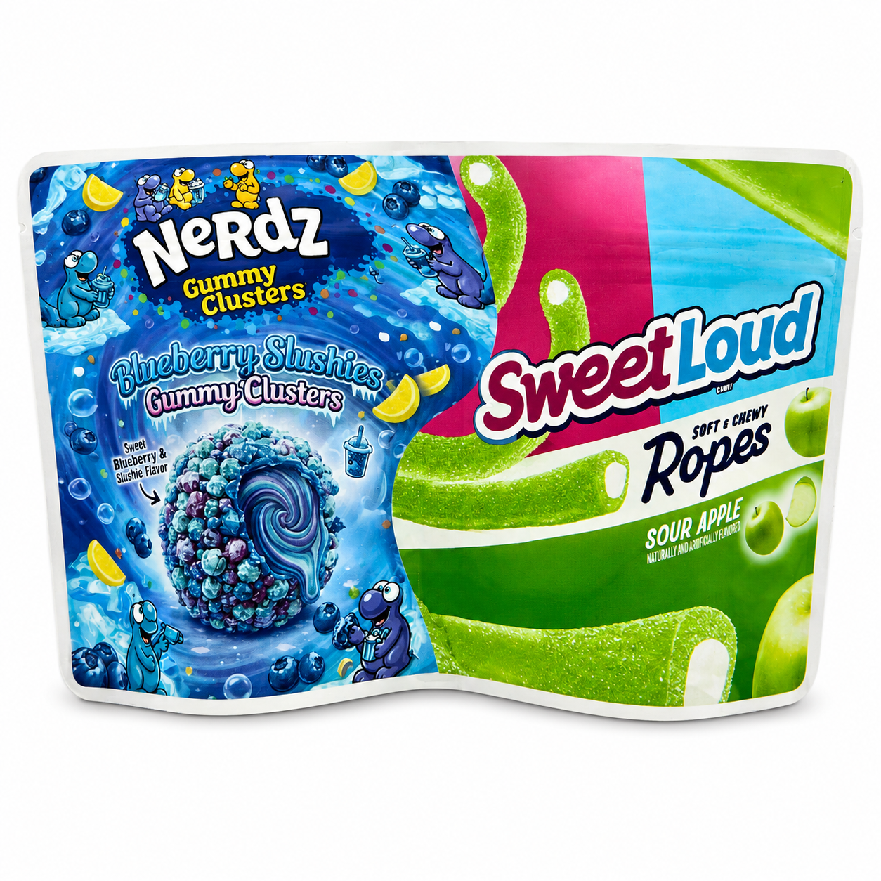 Nerdz Blueberry Slushies x Sweet Loud Ropes 2-in-1 Mylar Bags | 7g Exotic Resealable Storage Bags