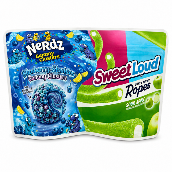 Nerdz Blueberry Slushies x Sweet Loud Ropes 2-in-1 Mylar Bags | 7g Exotic Resealable Storage Bags