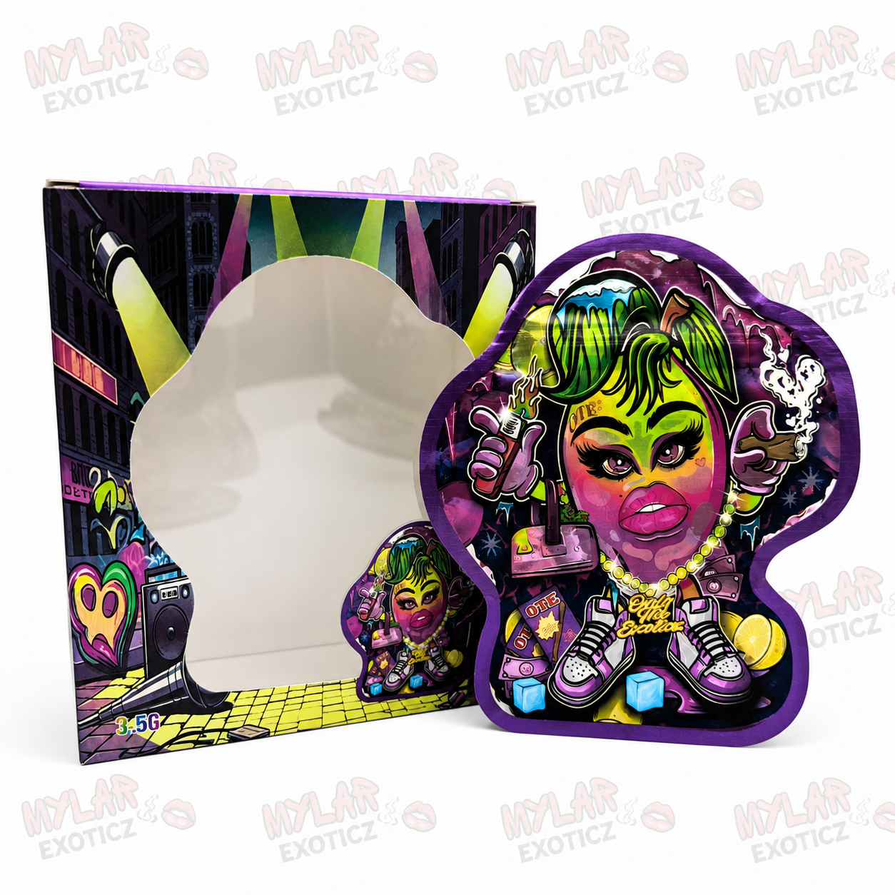 Tropical Lady Mylar Bags + Matching Window Boxes | 3.5g Exotic Resealable Storage Set