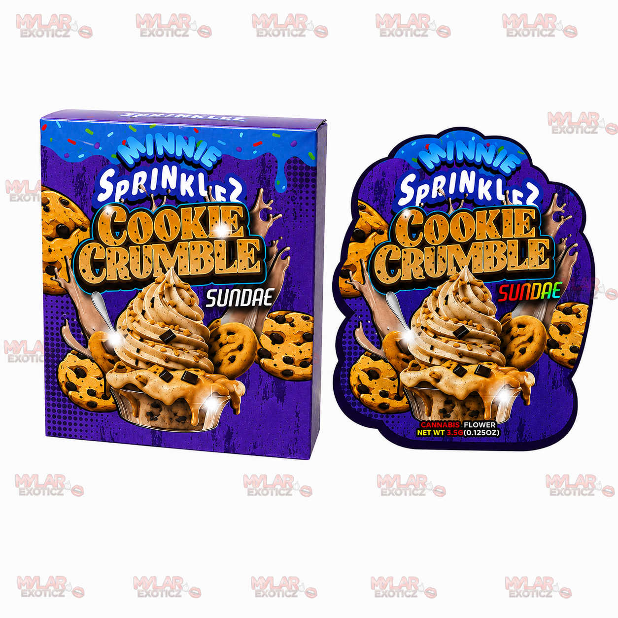 Sprinklez Cookie Crumble Sundar Matte Mylar Bags + Matching Boxes | 3.5g Exotic Resealable Storage Set