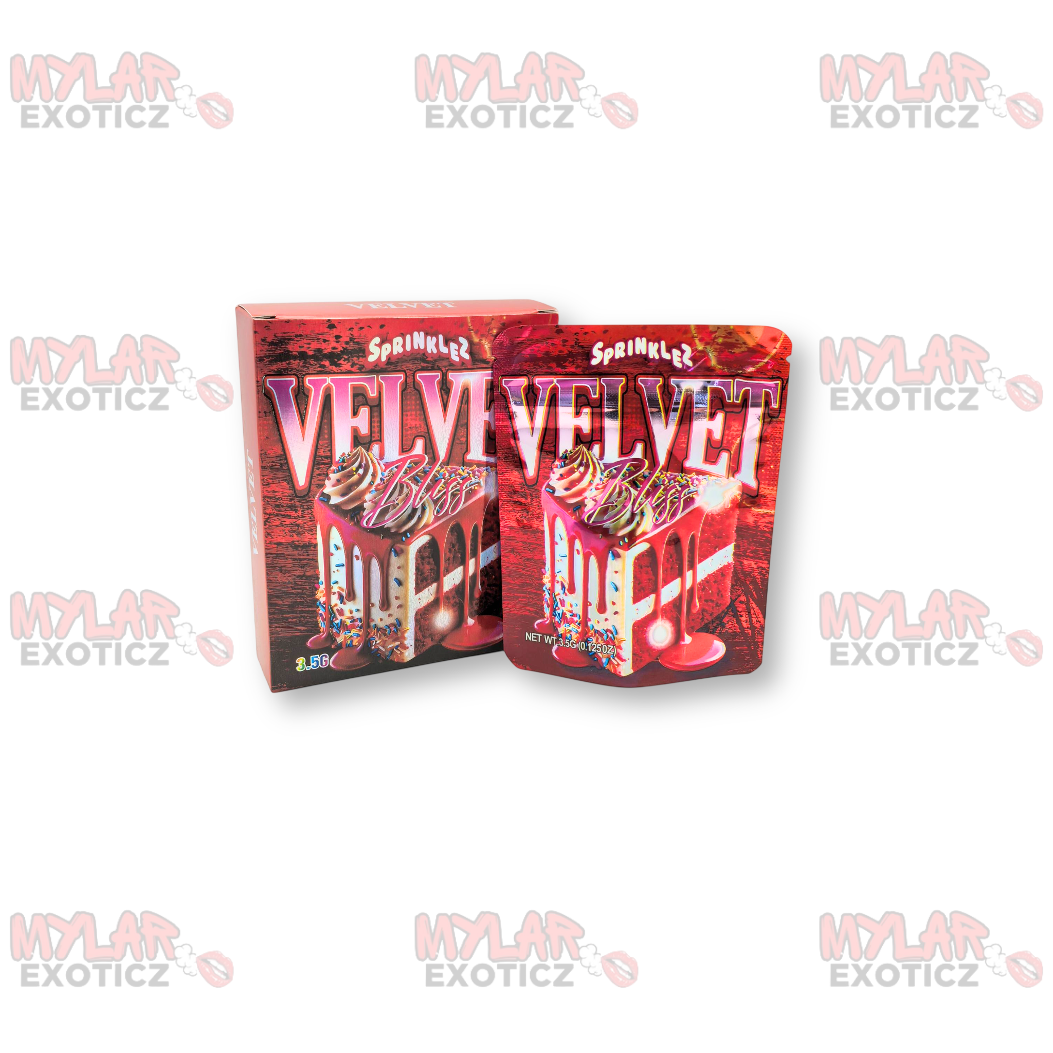 Sprinklez Velvet Bliss Mylar Bags + Matching Boxes | 3.5g Exotic Resealable Storage Set