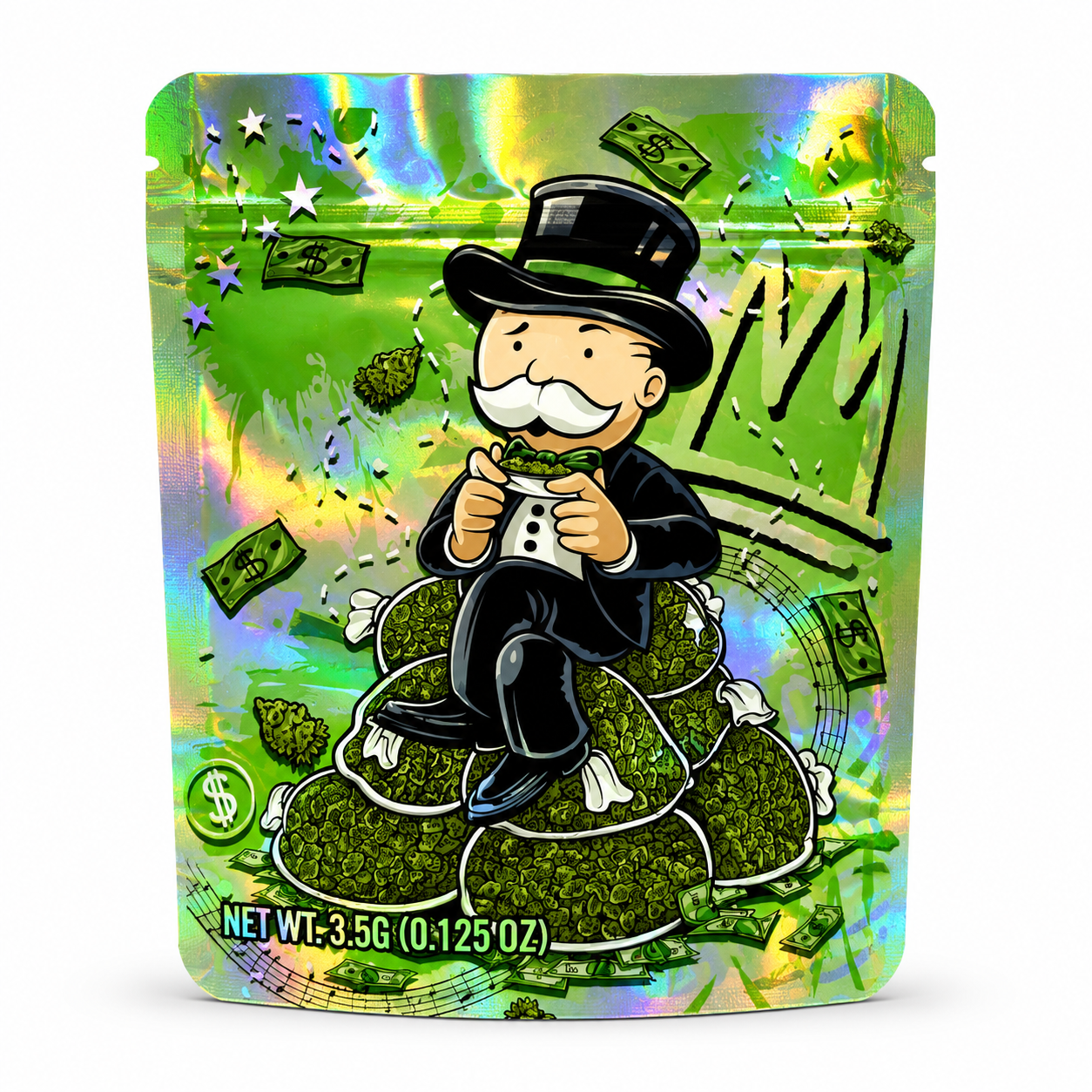 Monopoly Stacks Mylar Bags | 3.5g Holographic Resealable Storage Bags