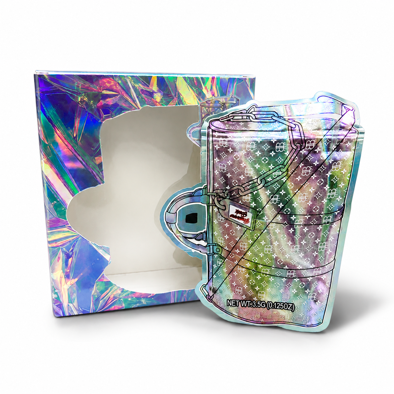 Luxury Bucket Bag Mylar Bags + Matching Window Boxes | 3.5g Exotic Resealable Storage Set